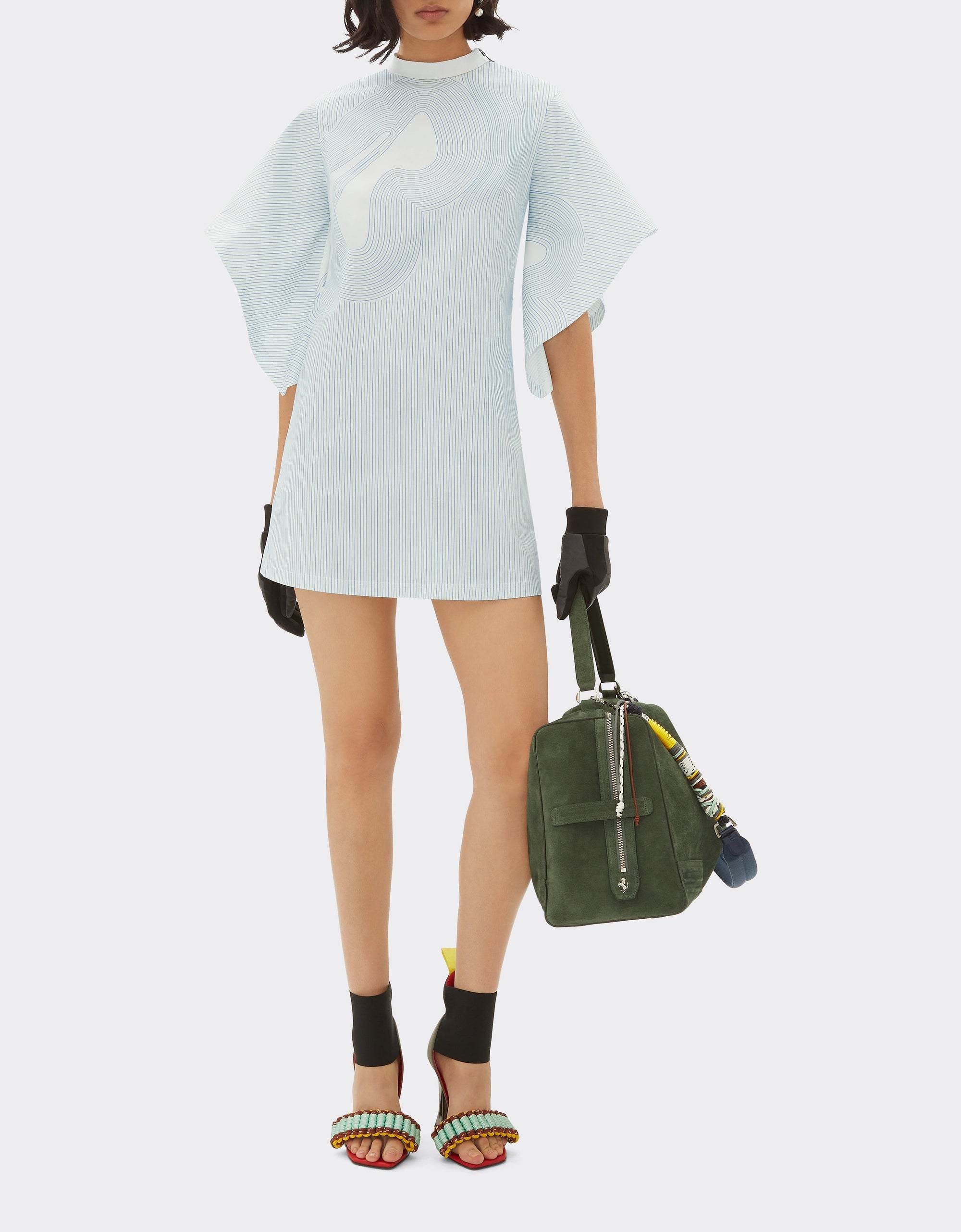 Batwing dress with circuit print - Bianco