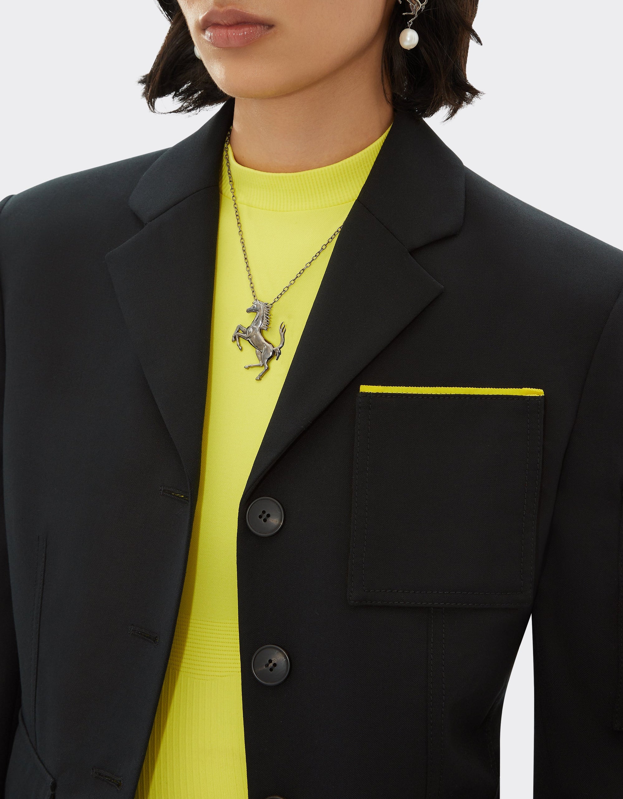 Blazer droit en laine mélangée - Nero
