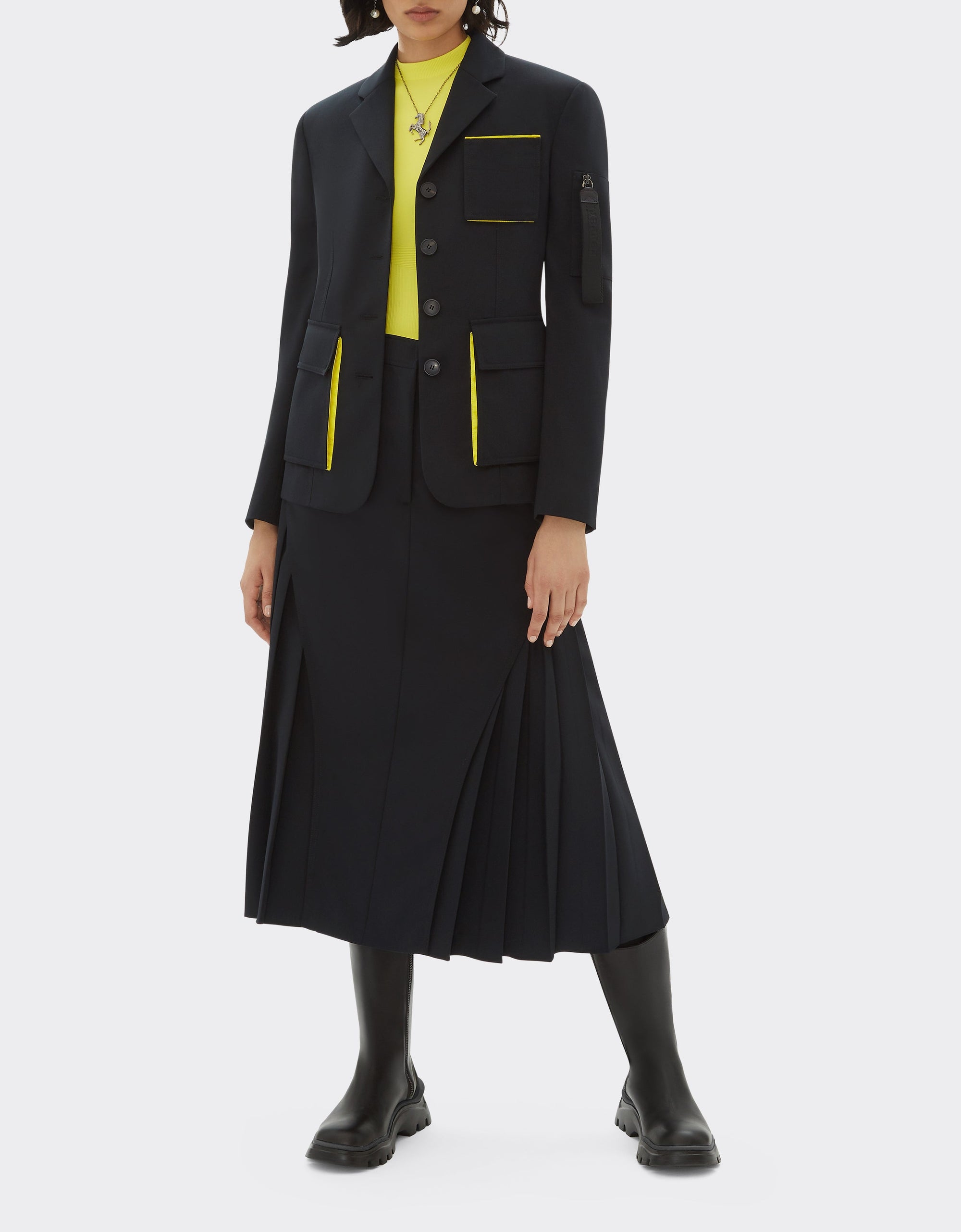 Blazer droit en laine mélangée - Nero