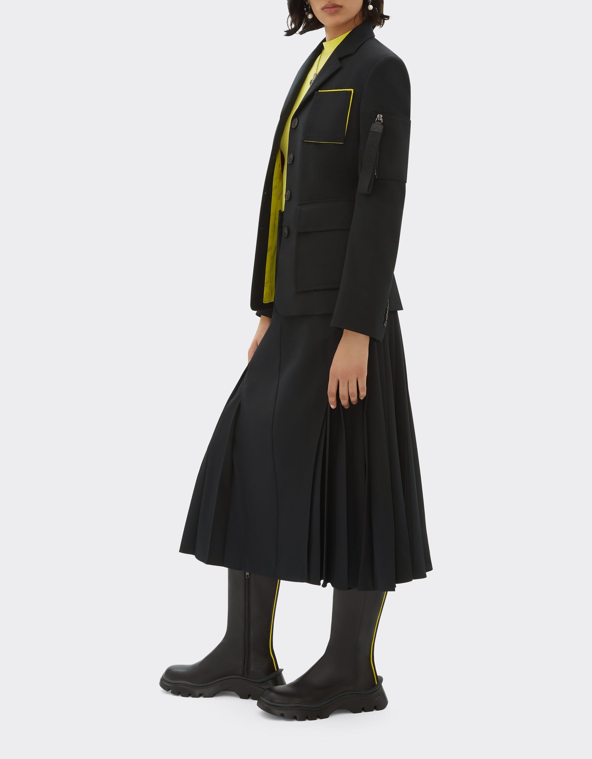 Blazer droit en laine mélangée - Nero
