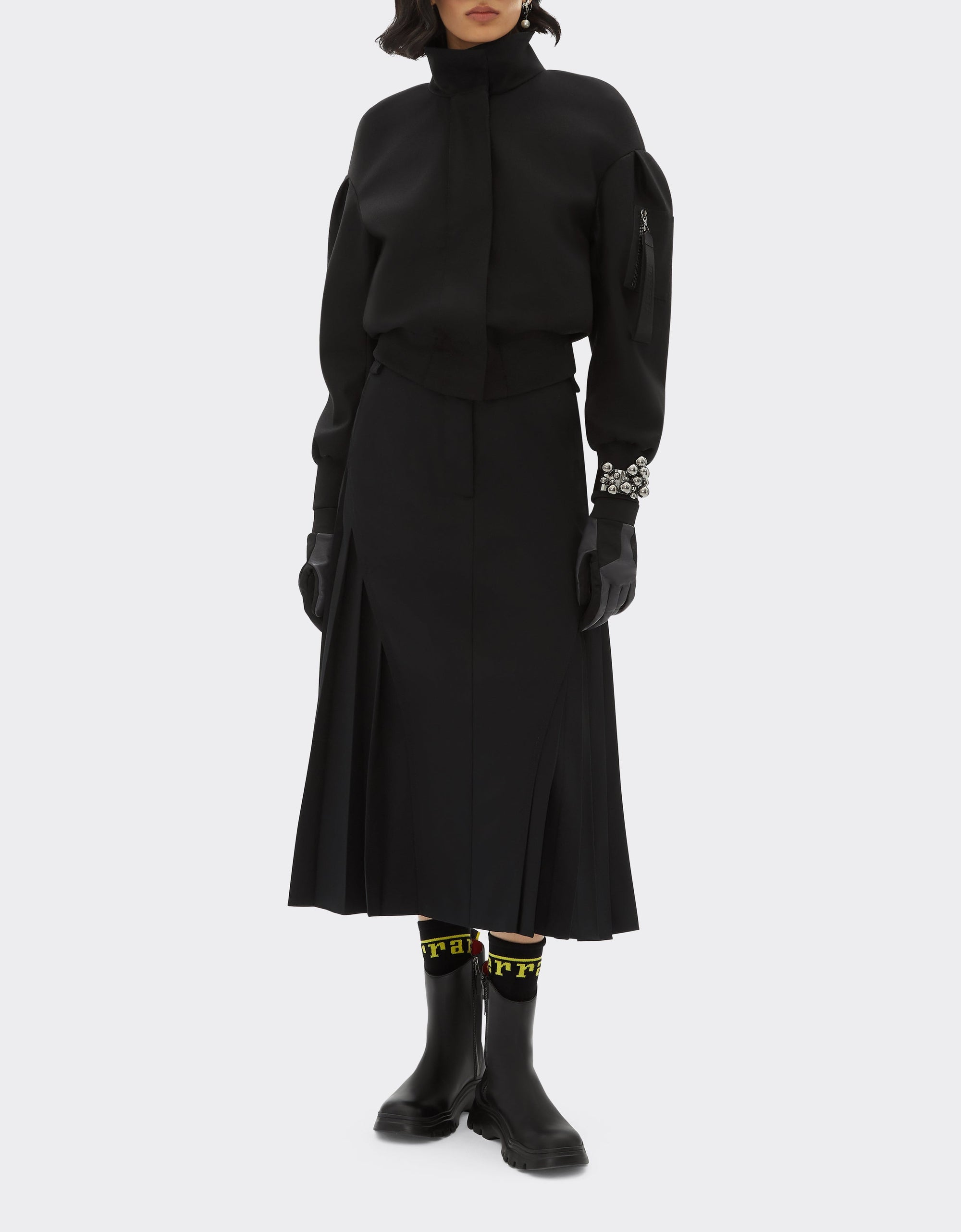 Bomber col montant en laine mélangée - Nero