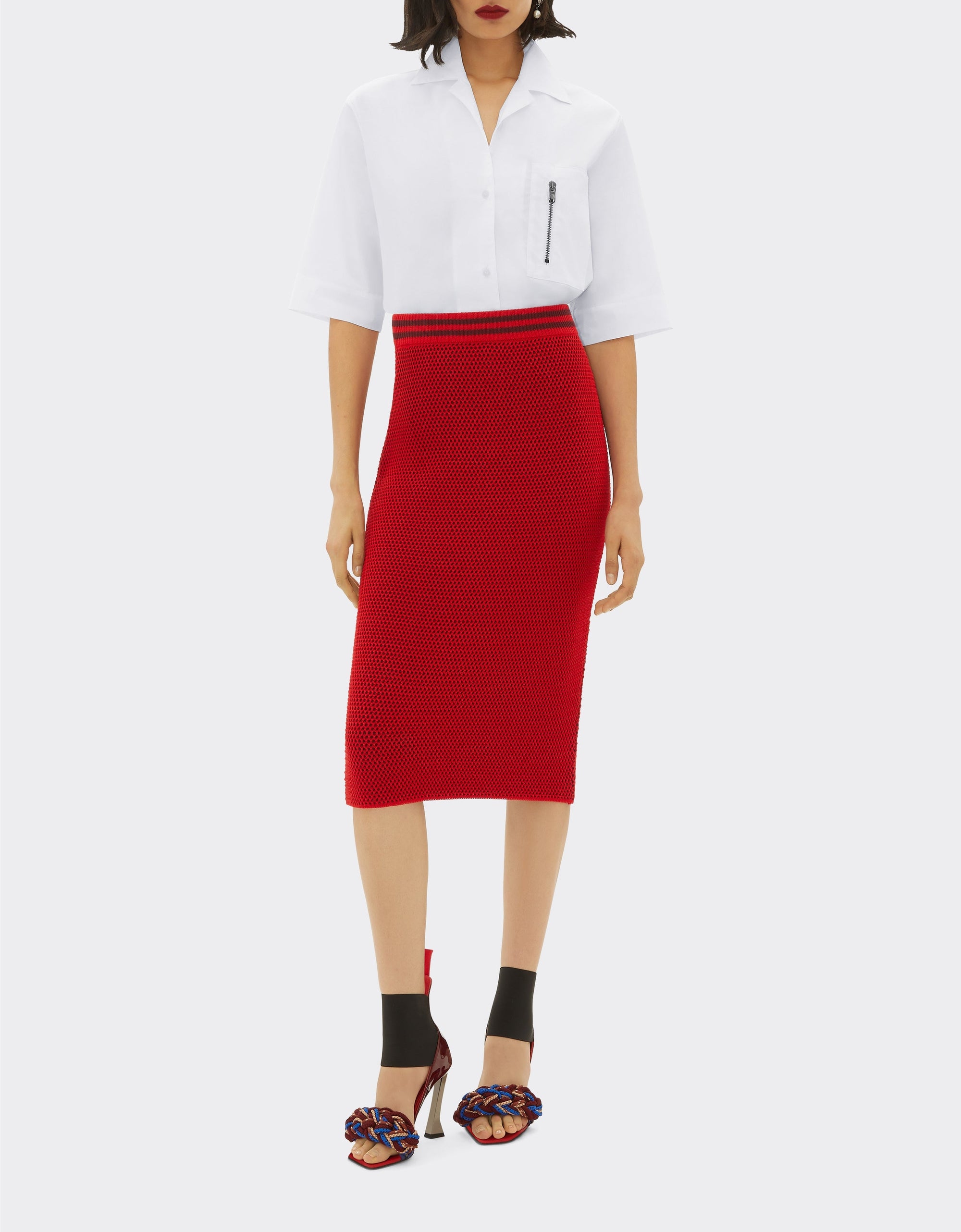Chemise à manches courtes avec fermeture éclair - Bianco