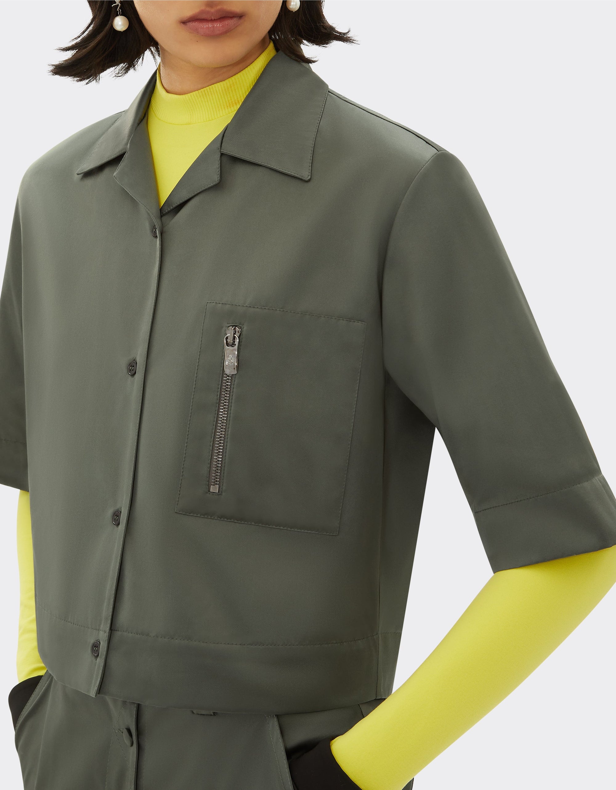 Short-sleeved shirt with zip - Grigio