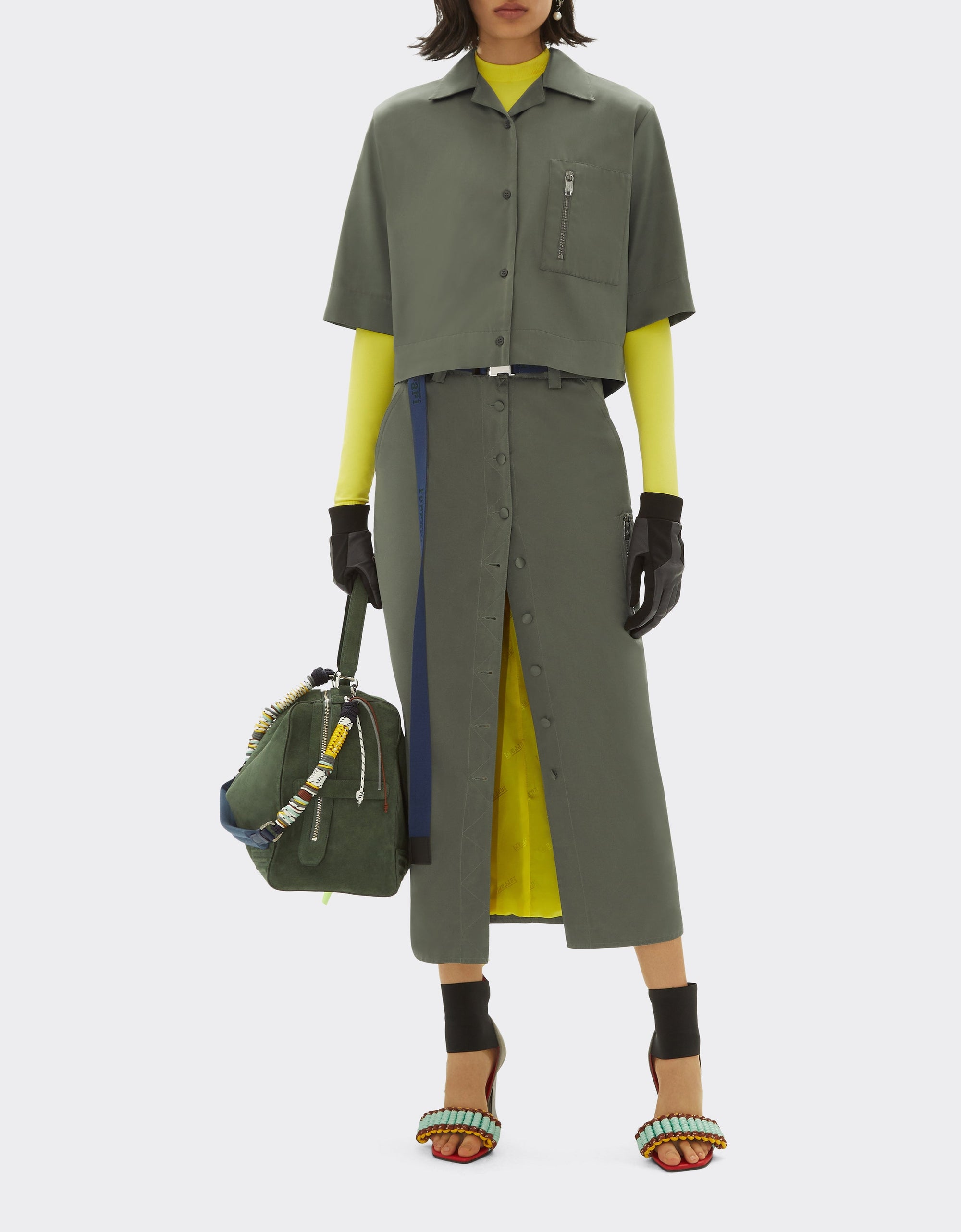 Short-sleeved shirt with zip - Grigio