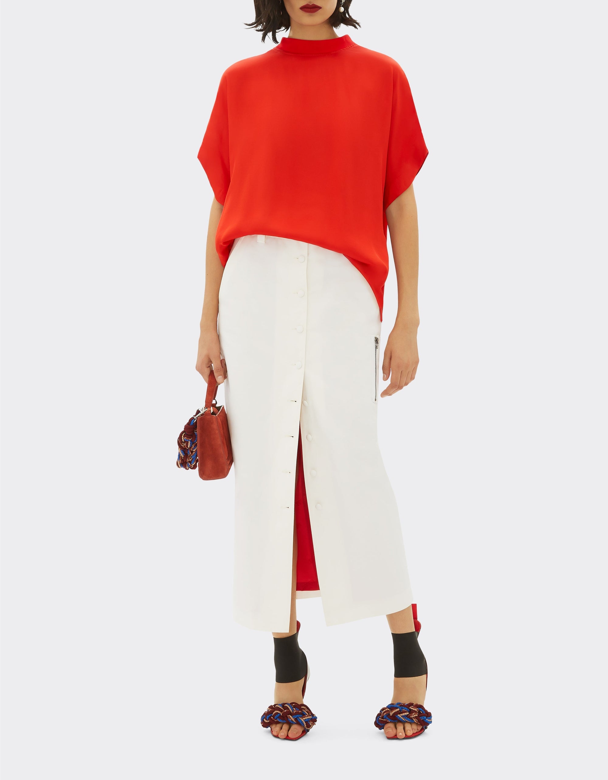 T-shirt avec col montant en soie - Rosso Dino