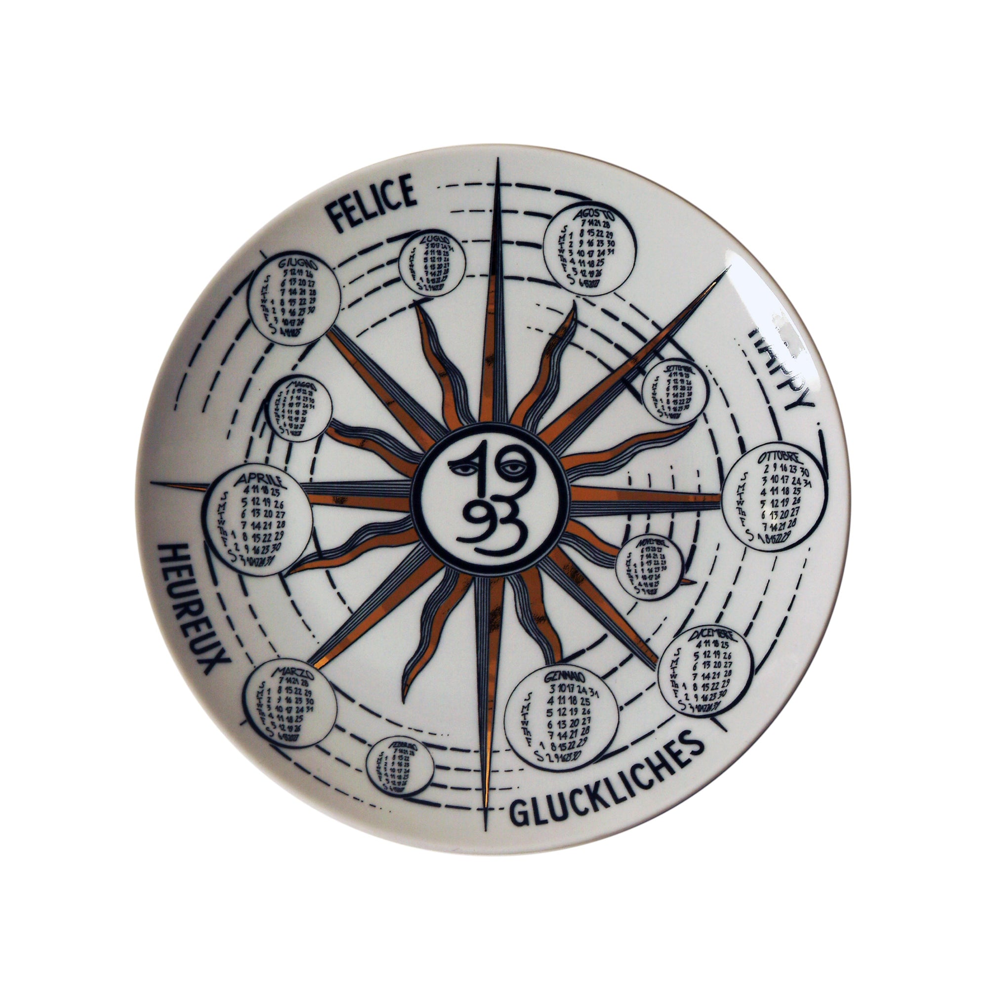 Assiette Calendario 1993 en porcelaine - Or & Noir & Blanc