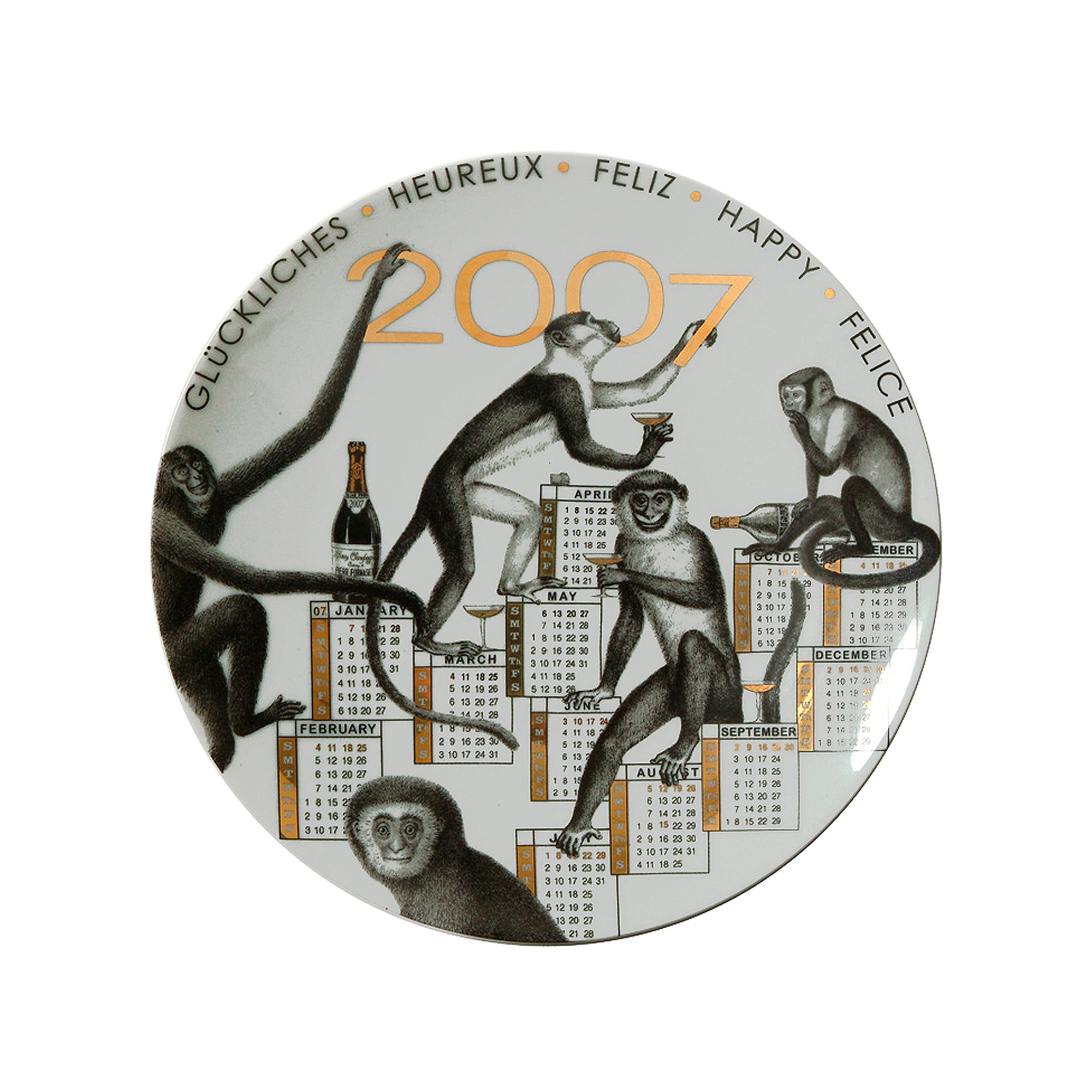 Calendario 2007 porcelain plate - Gold & Black & White