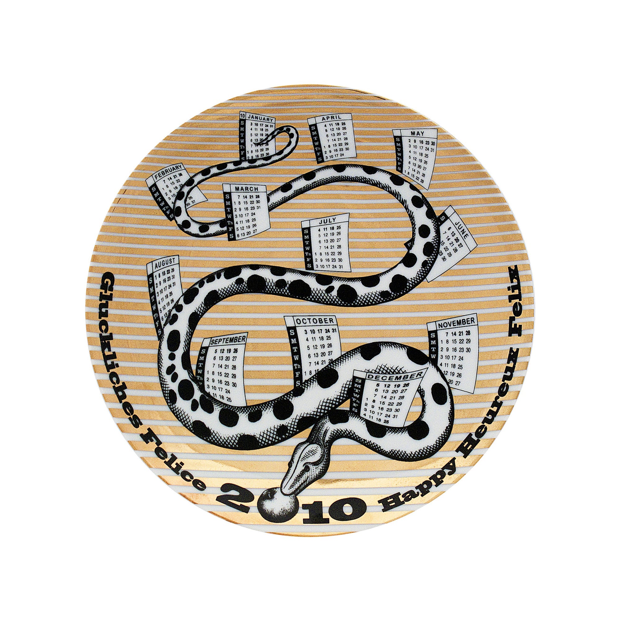 Calendario 2010 porcelain plate - Gold & Black & White