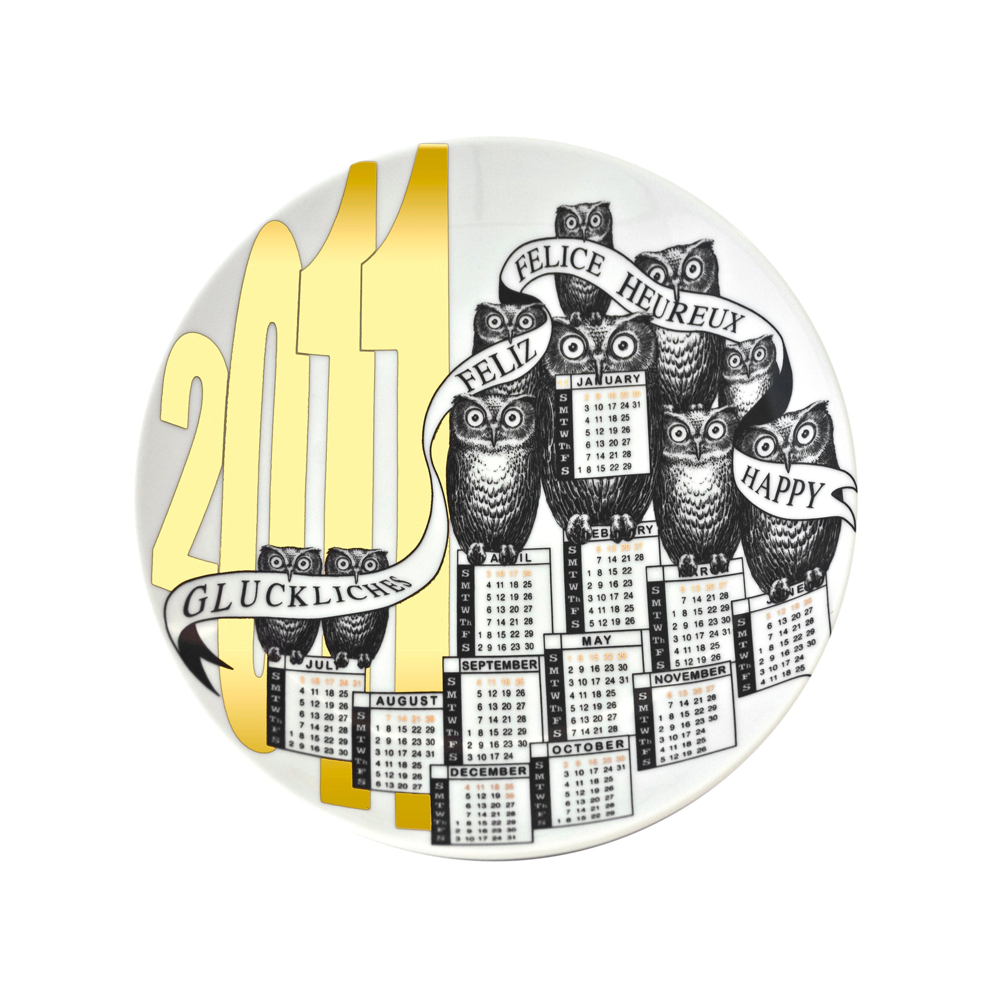 Calendario 2011 porcelain plate - Gold & Black & White