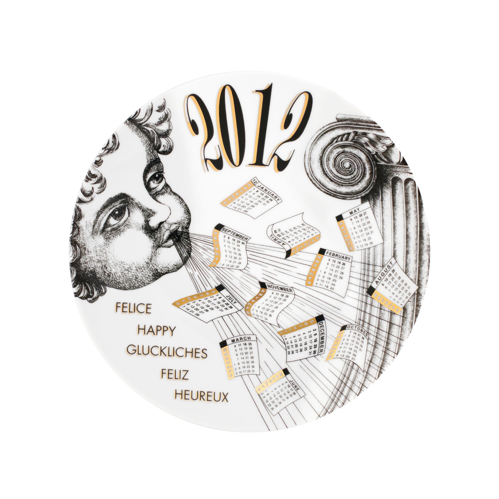 Assiette Calendario 2012 en porcelaine - Or & Noir & Blanc