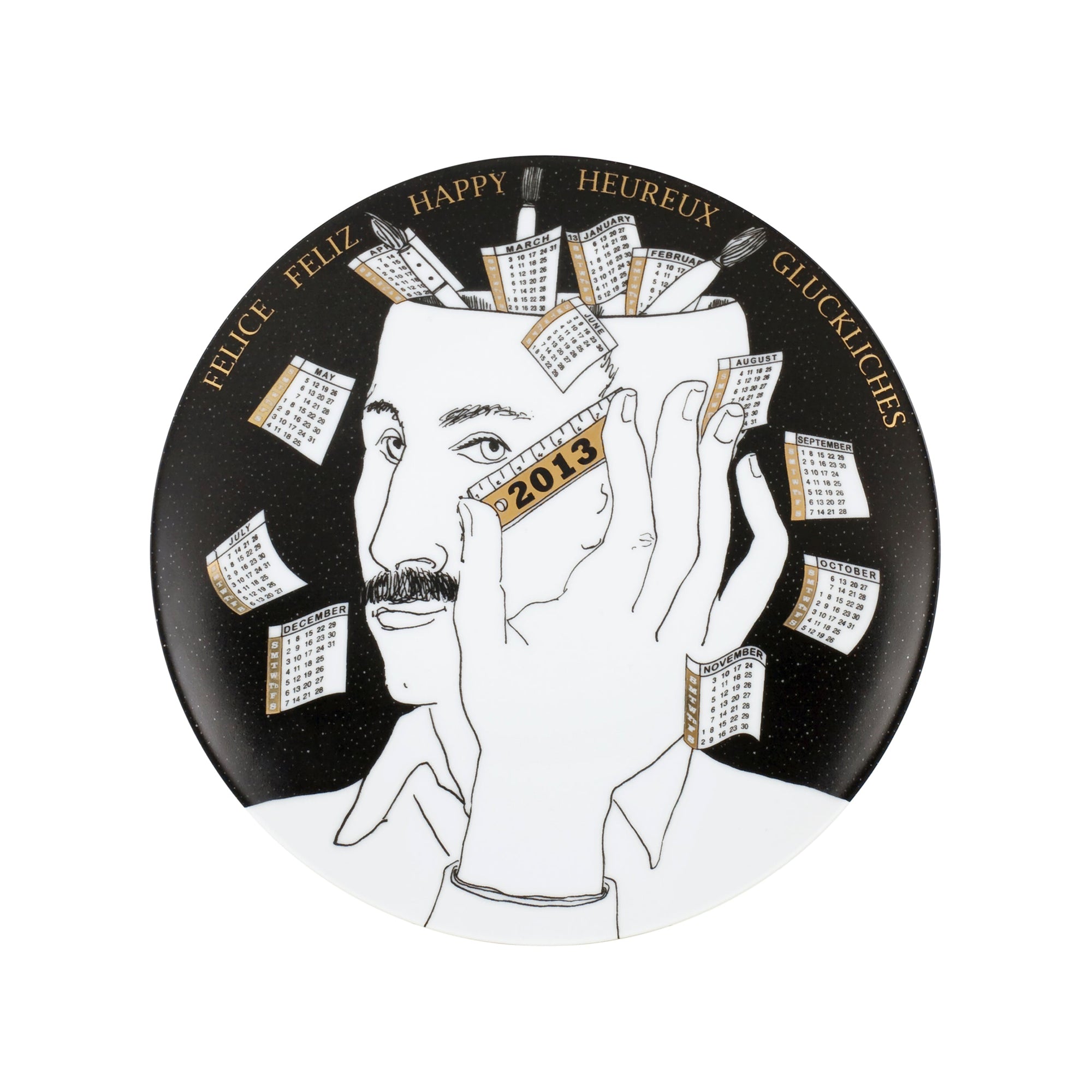 Assiette Calendario 2013 en porcelaine - Or & Noir & Blanc