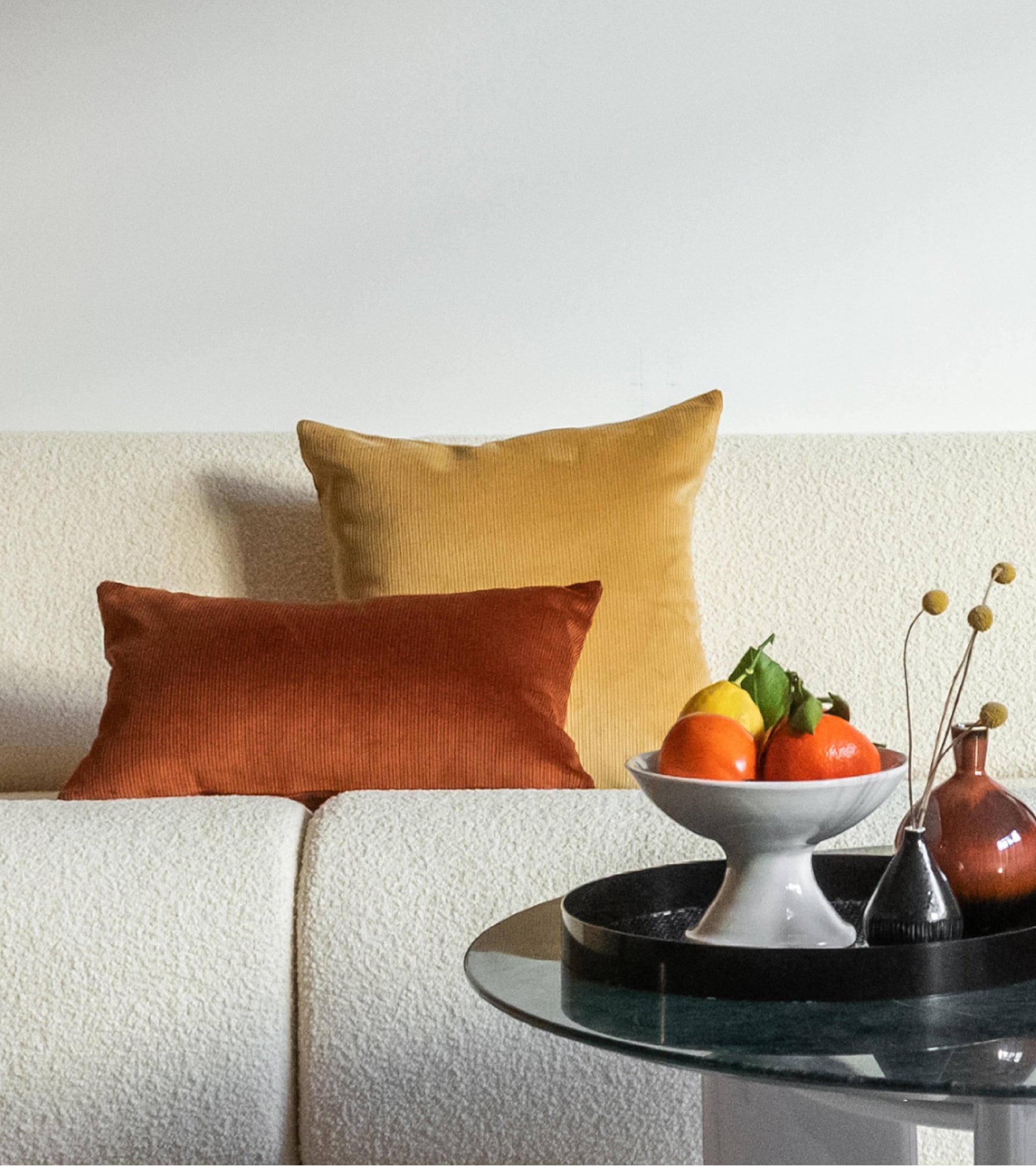 Coussin Carino en velours côtelé - Moutarde