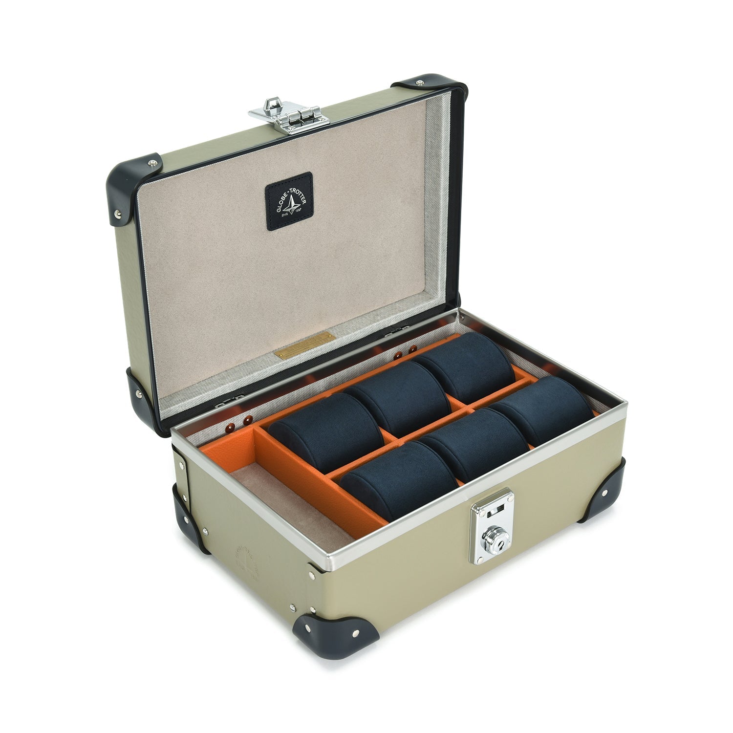 Coffret à montres Centenary 6 compartiments - Olive & Marine & Chrome