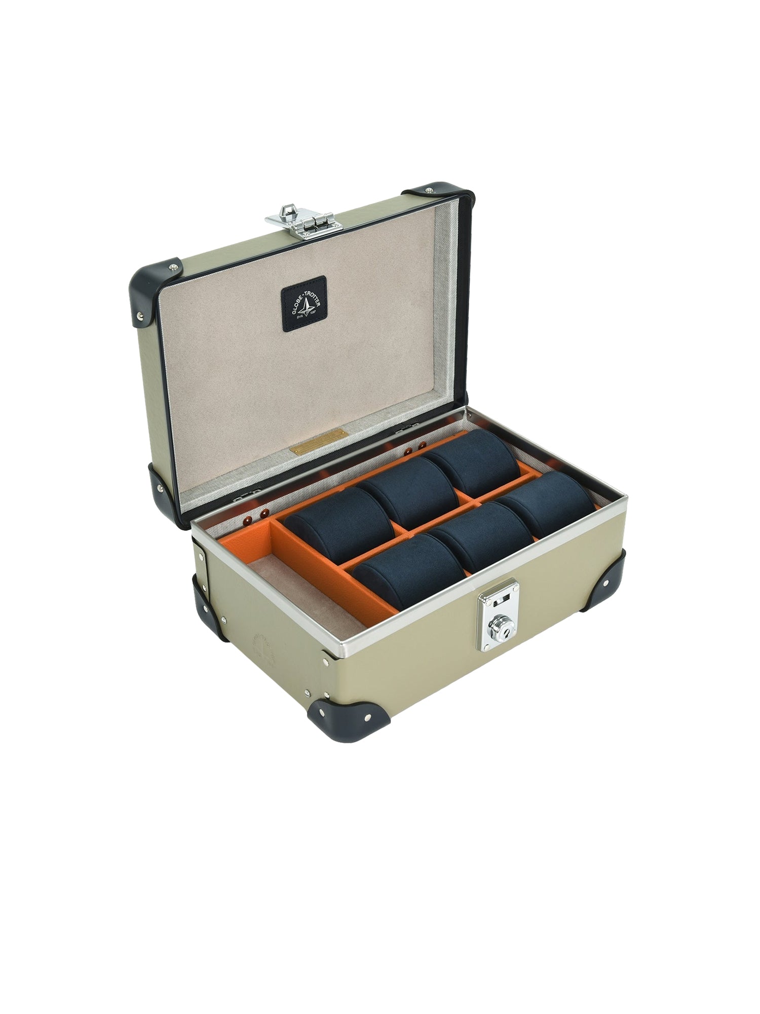 Coffret à montres Centenary 6 compartiments - Olive & Marine & Chrome
