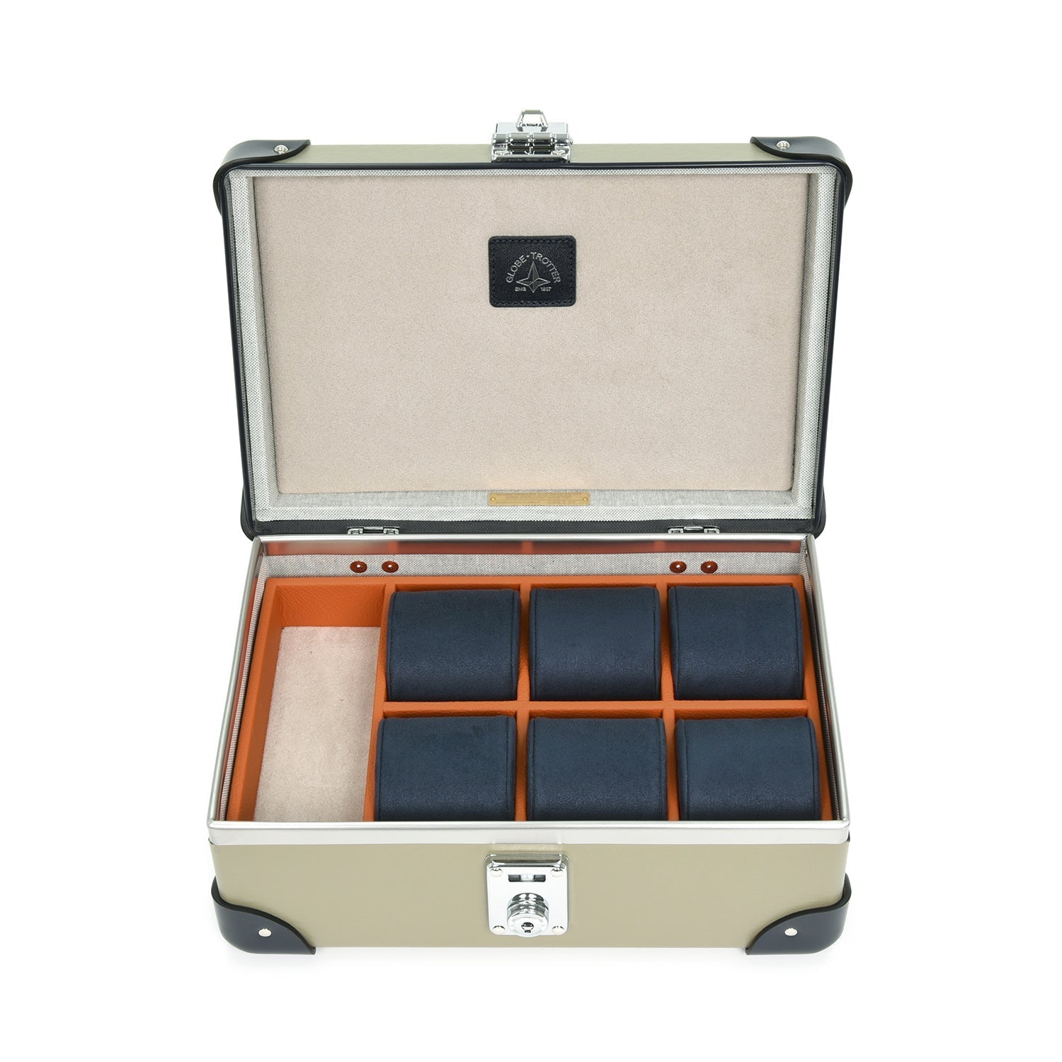 Coffret à montres Centenary 6 compartiments - Olive & Marine & Chrome
