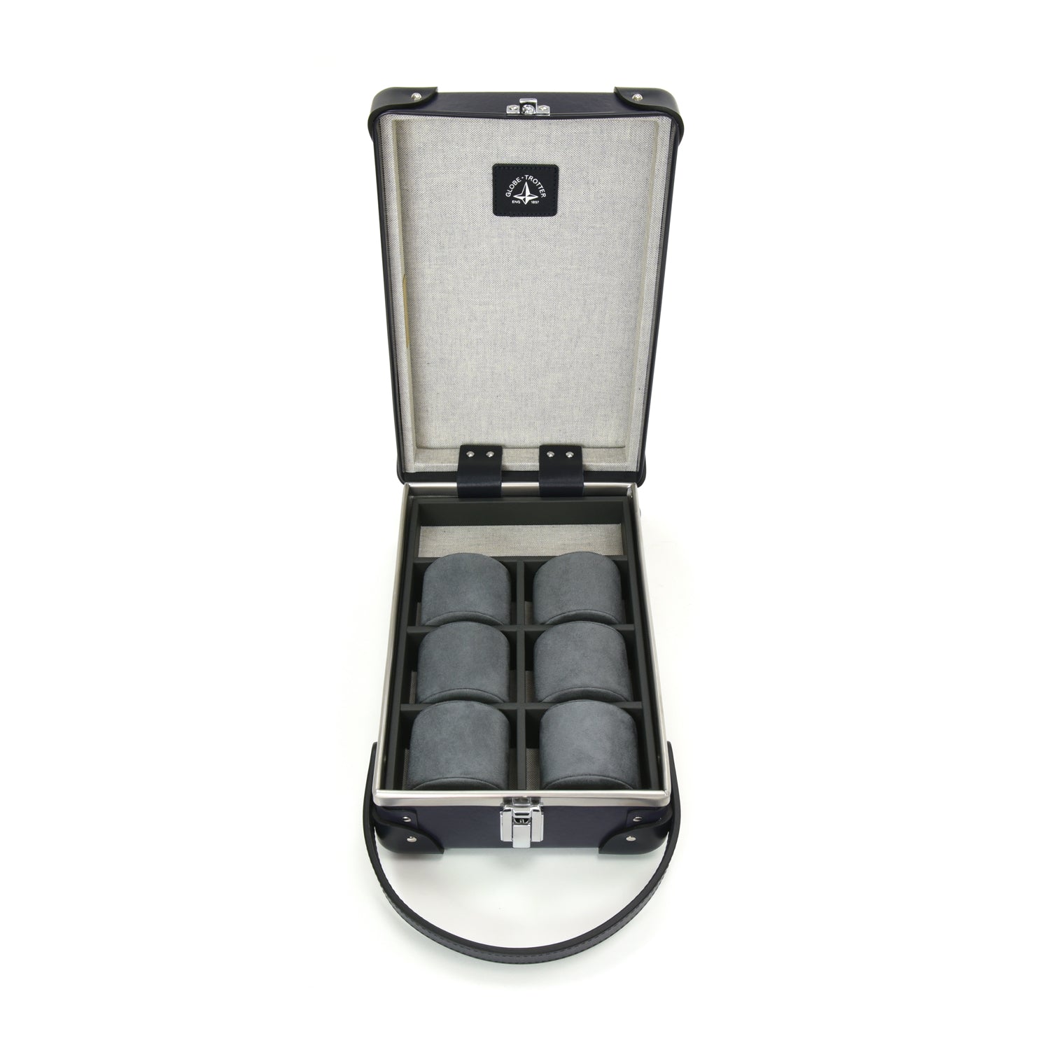 Coffret à montres Centenary 6 compartiments - Marine & Chrome