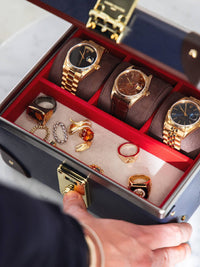 Coffret à montres Centenary 3 compartiments - Olive & Marine & Chrome