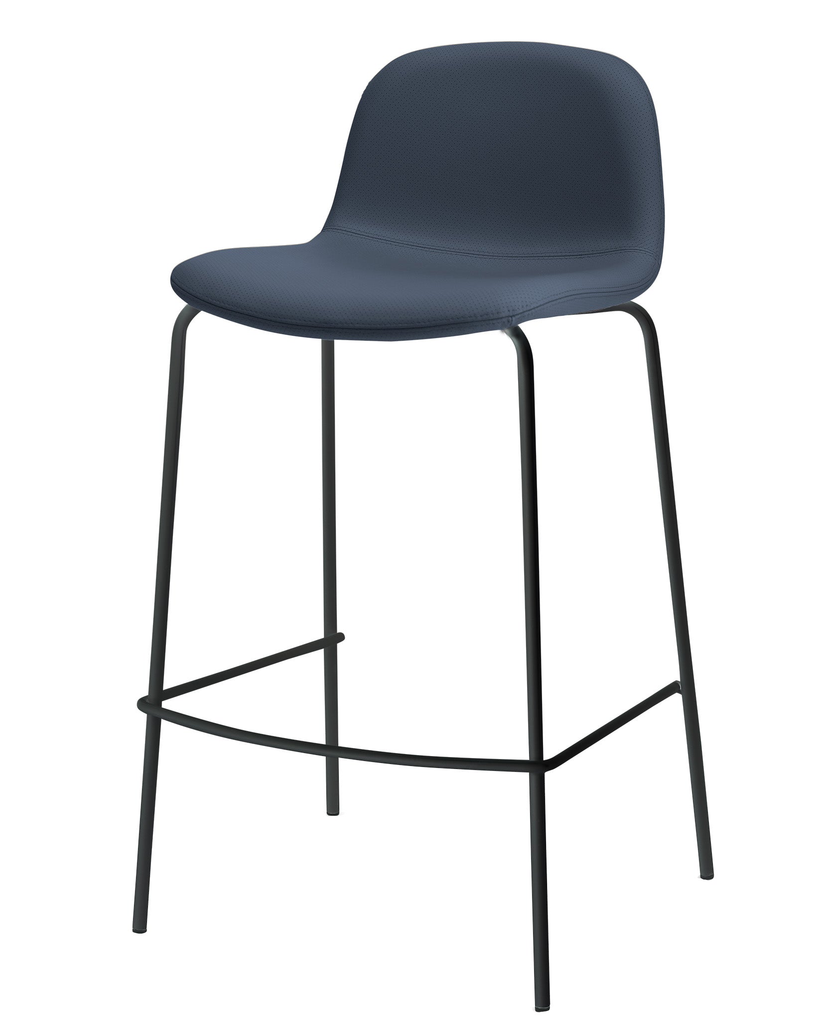 Chaise de bar Monza en cuir - Bleu marine et Noir