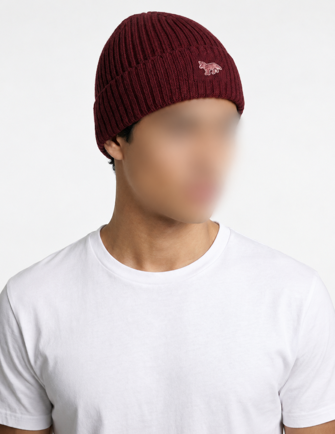 Bonnet avec écusson brodé en laine - Red Brown