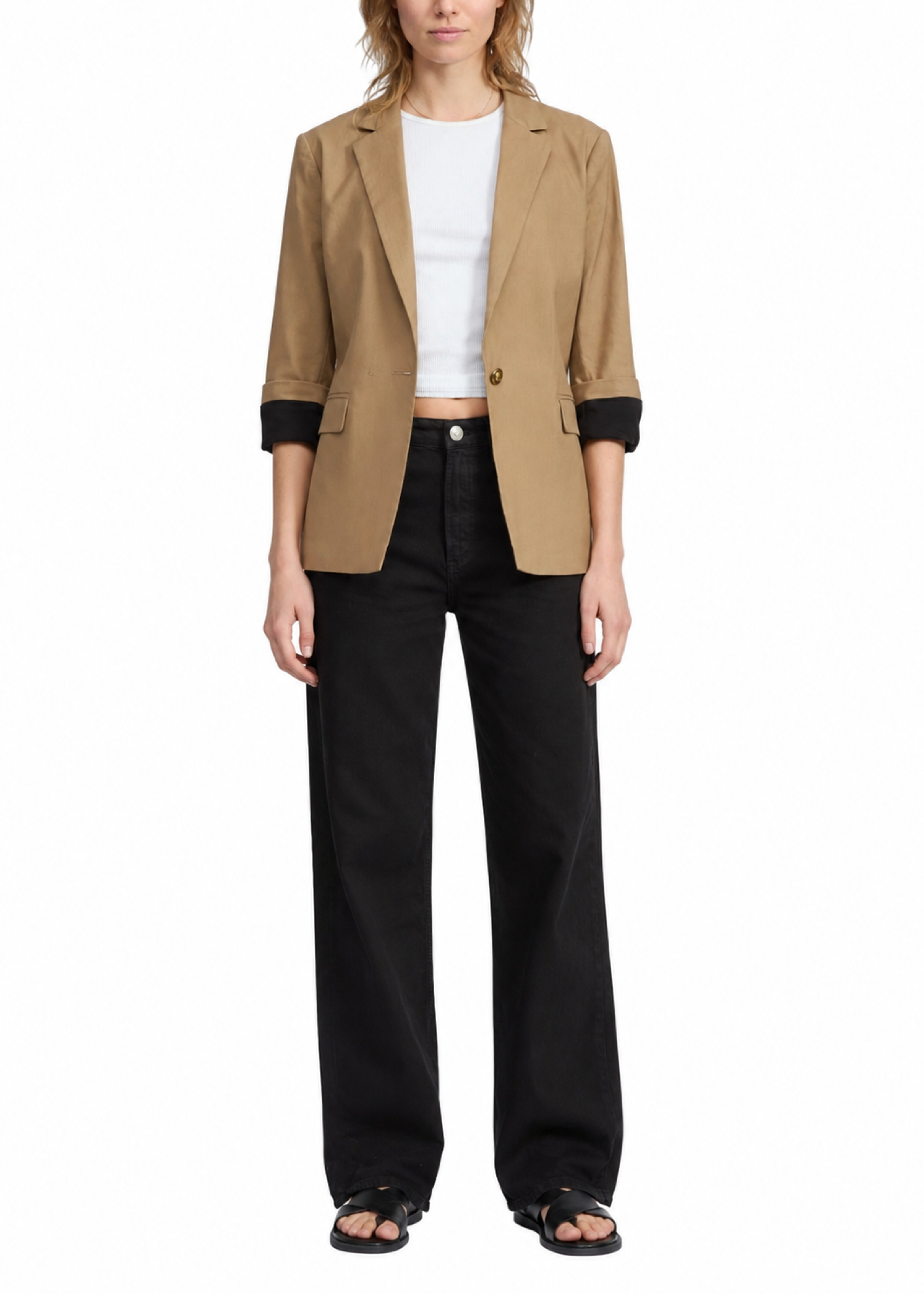 Jennie 3/4-sleeve linen blazer - Muted brown