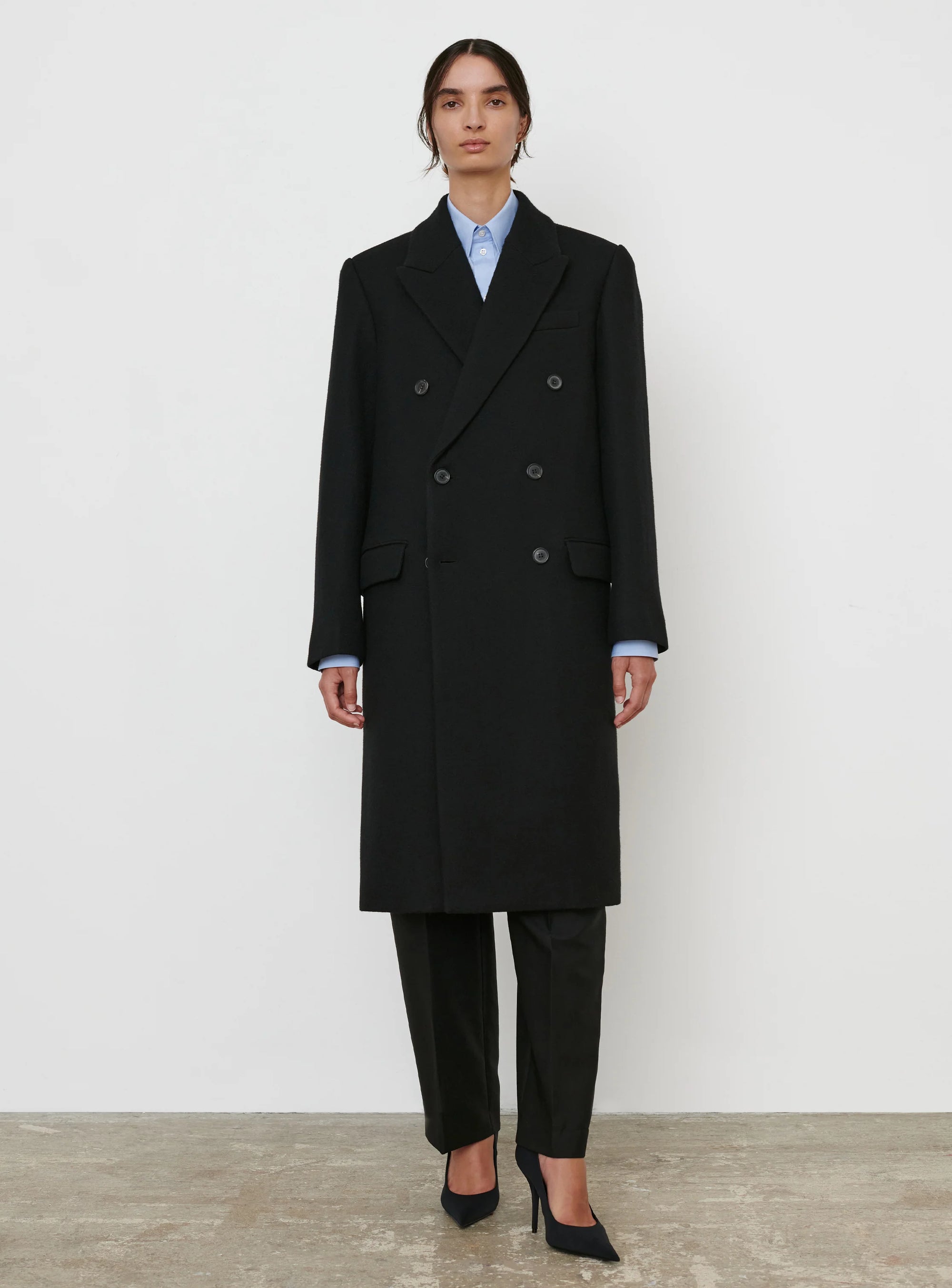 Classic Double Breasted Coat - Black
