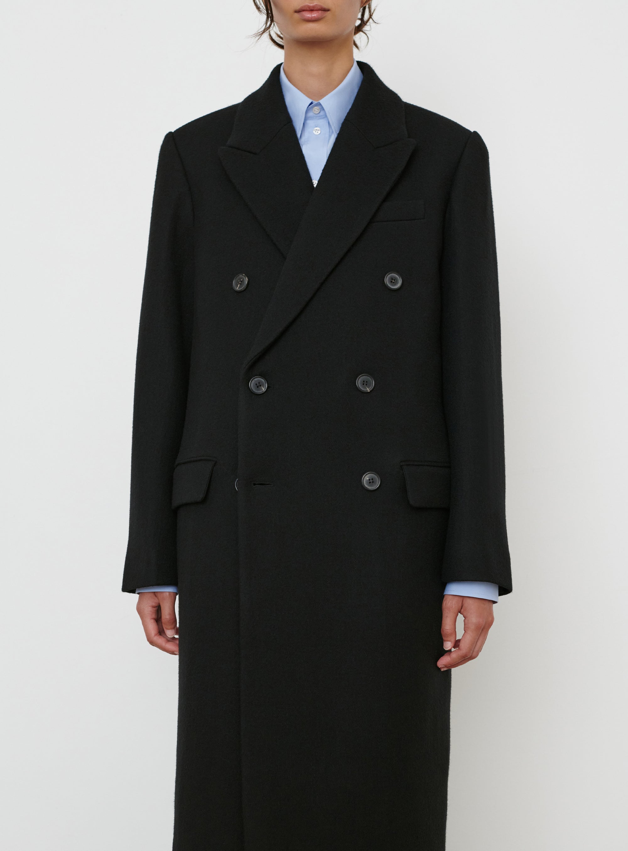 Classic Double Breasted Coat - Black