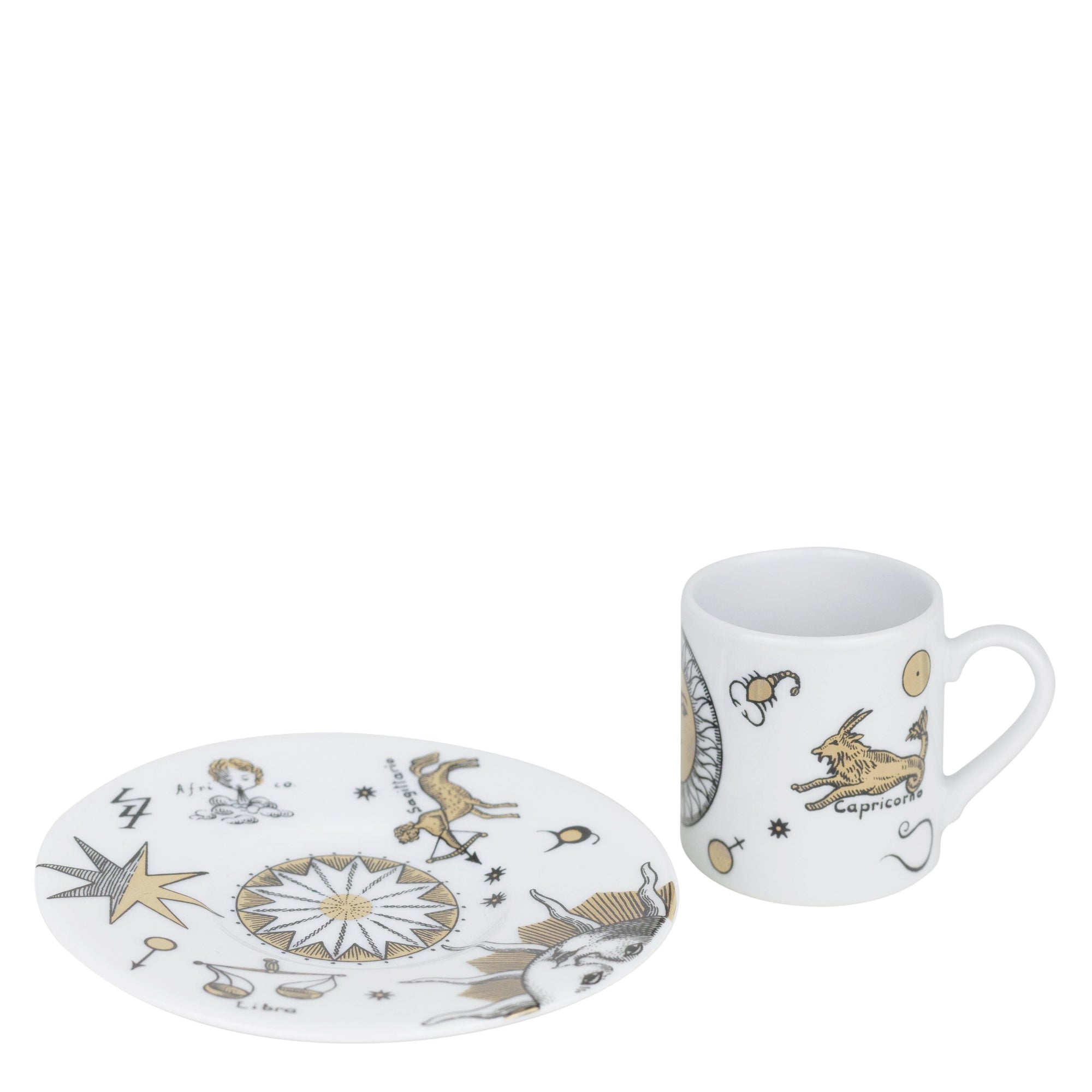 Set of 6 Astronomici porcelain coffee cups - Gold & Black & White