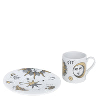 Set of 6 Astronomici porcelain coffee cups - Gold & Black & White