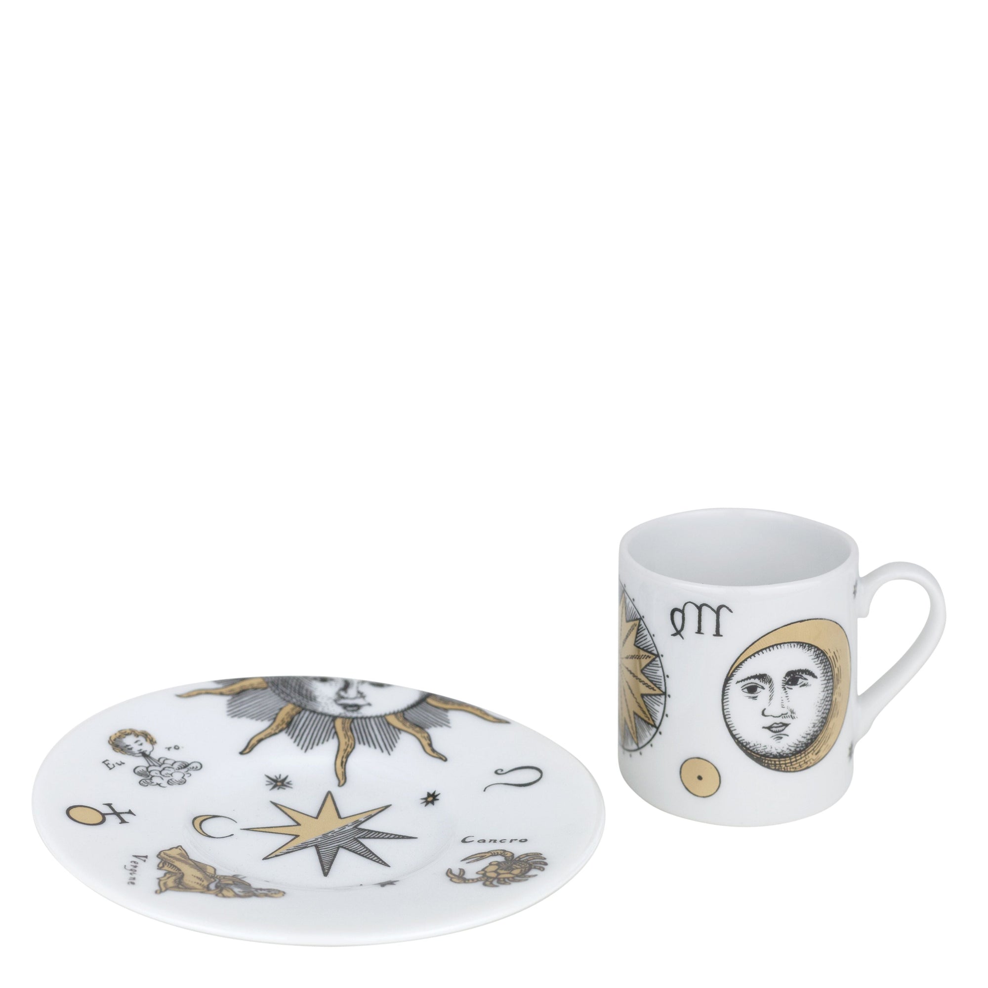 Set of 6 Astronomici porcelain coffee cups - Gold & Black & White