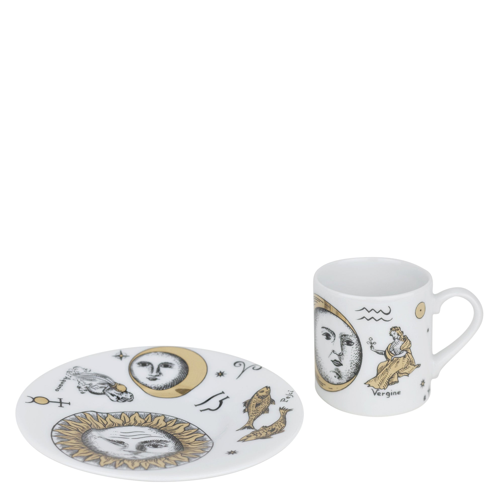 Set of 6 Astronomici porcelain coffee cups - Gold & Black & White