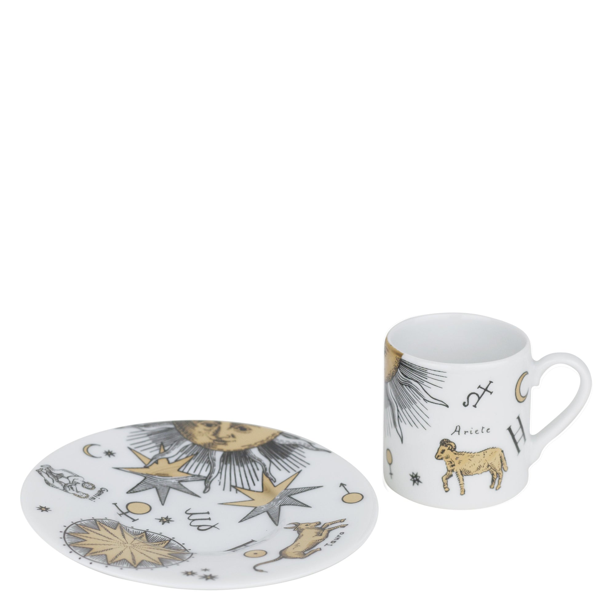 Set of 6 Astronomici porcelain coffee cups - Gold & Black & White