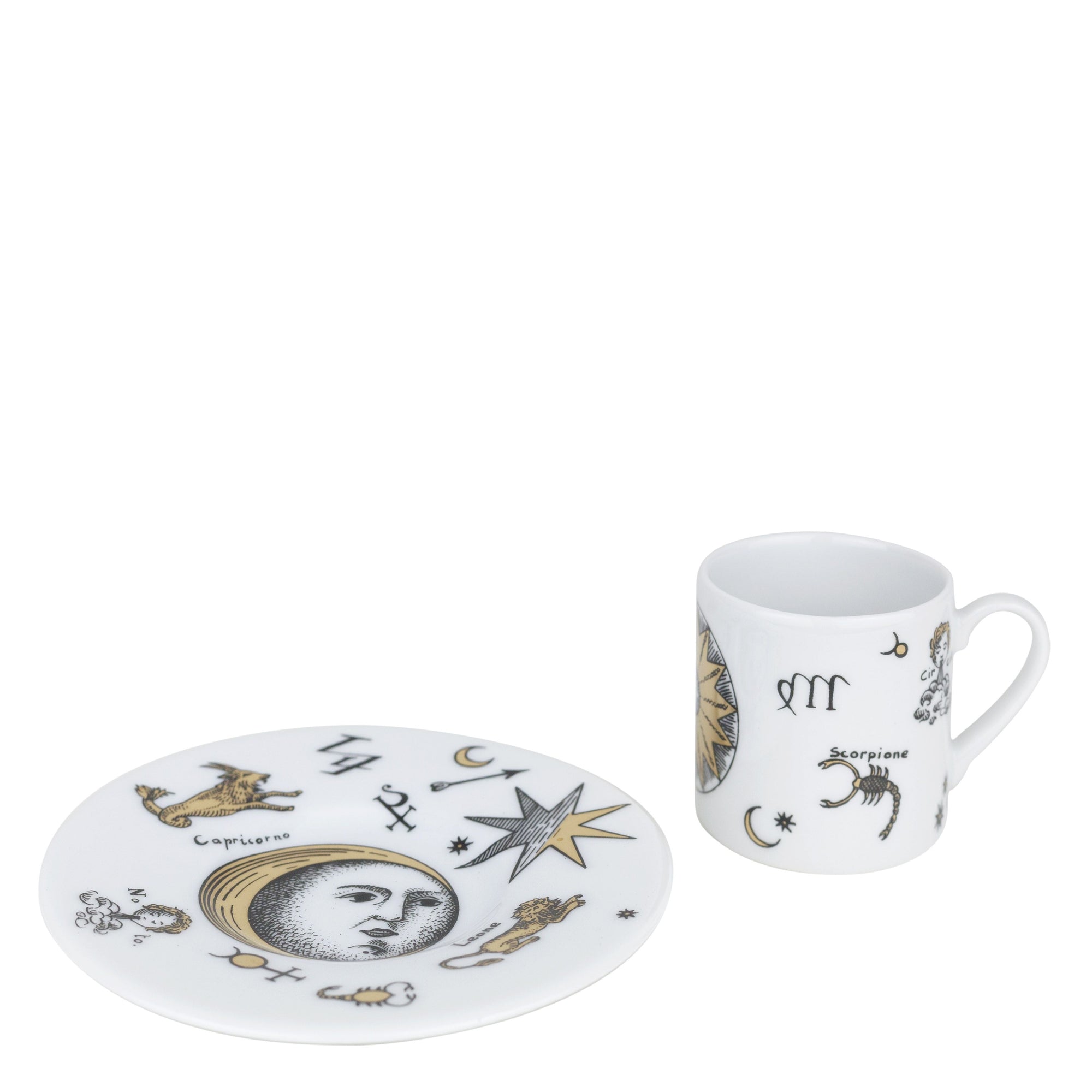Set of 6 Astronomici porcelain coffee cups - Gold & Black & White