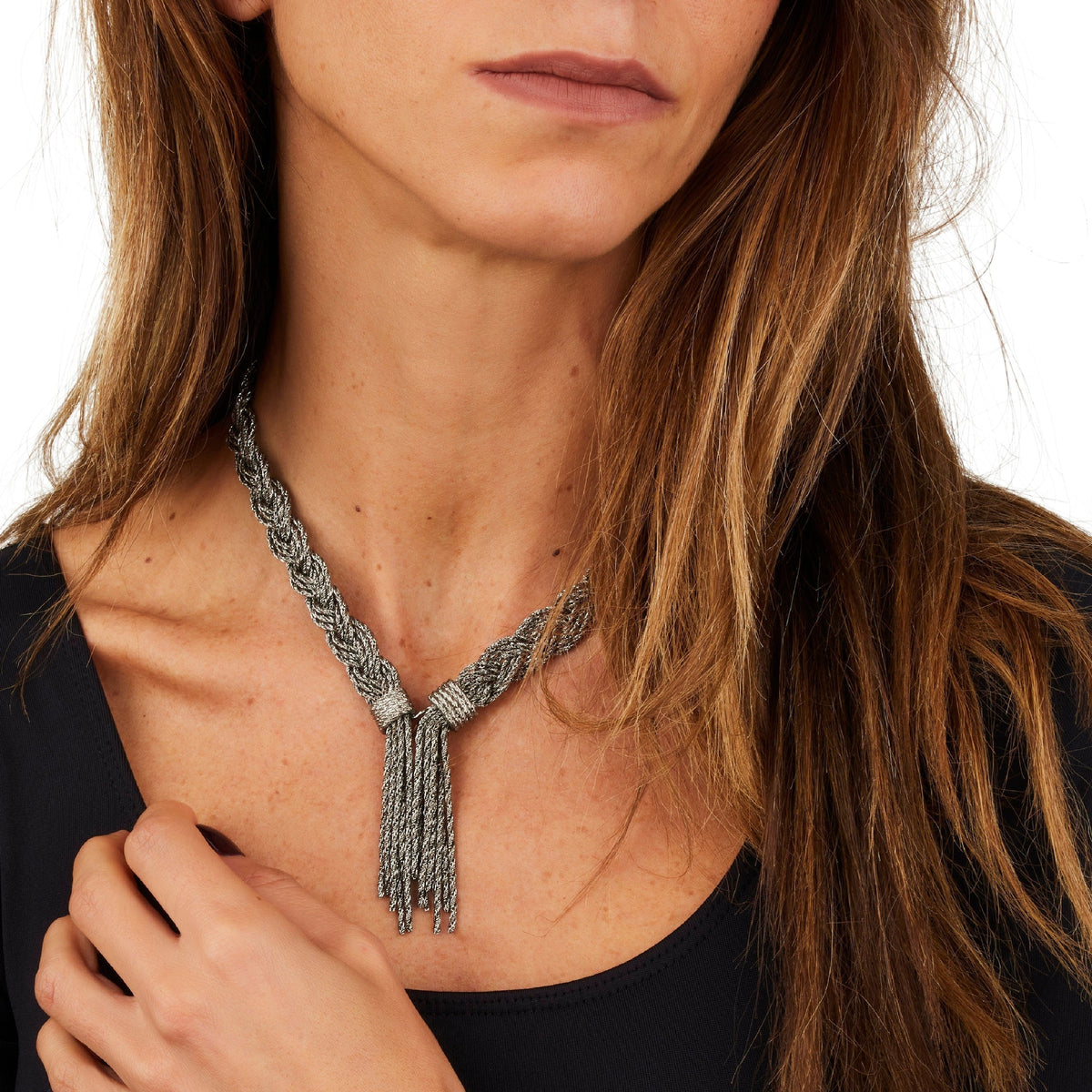Collier Miki Dora Collier Tresse Black Silver - Black