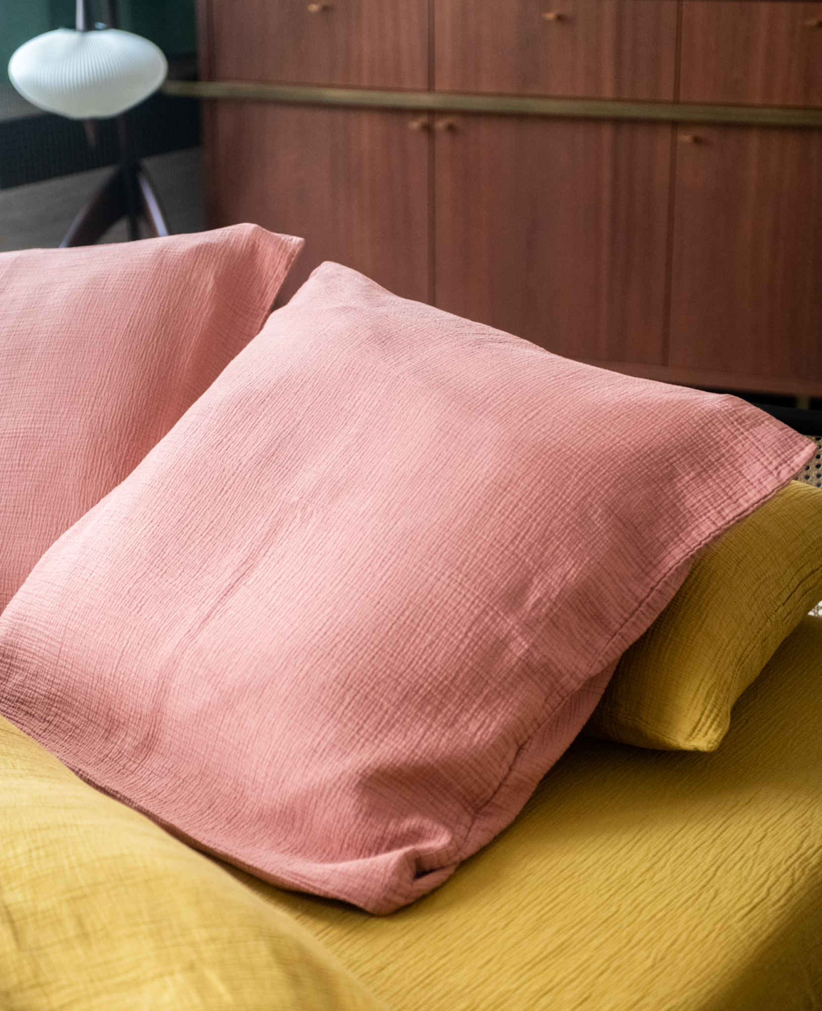 Taie d'oreiller Como en gaze de coton - Rose