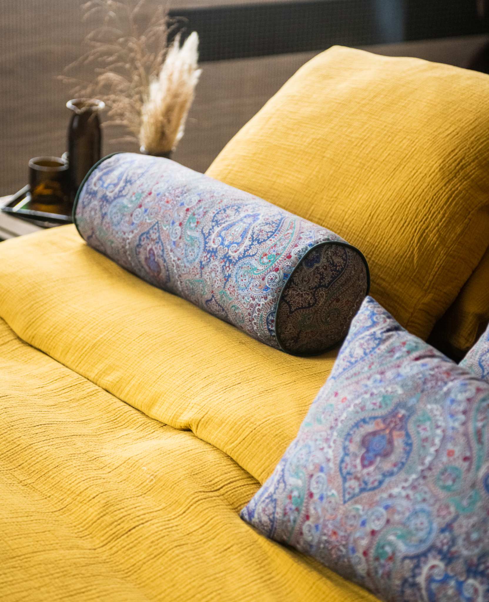 Housse de couette Como en gaze de coton - Moutarde