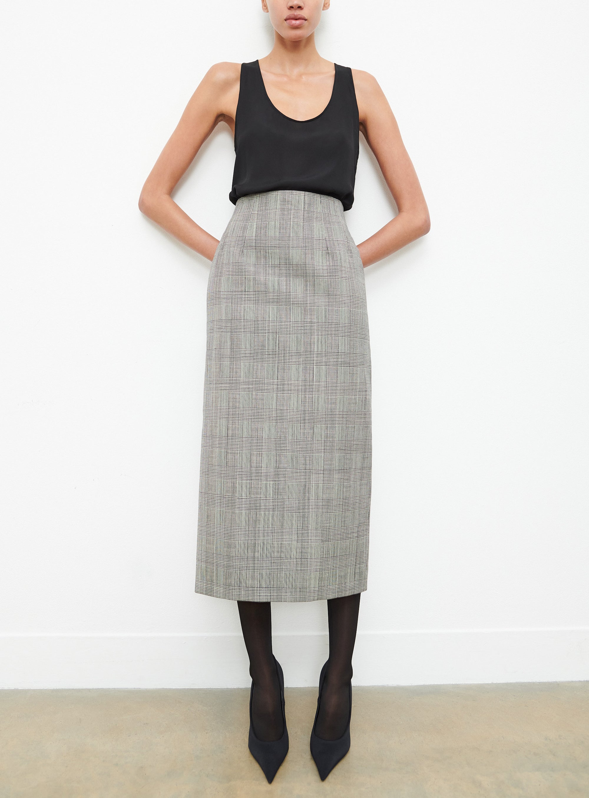 Tight wool midi skirt - Prince of Wales