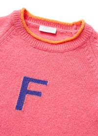 Grey sweater with coloured letters