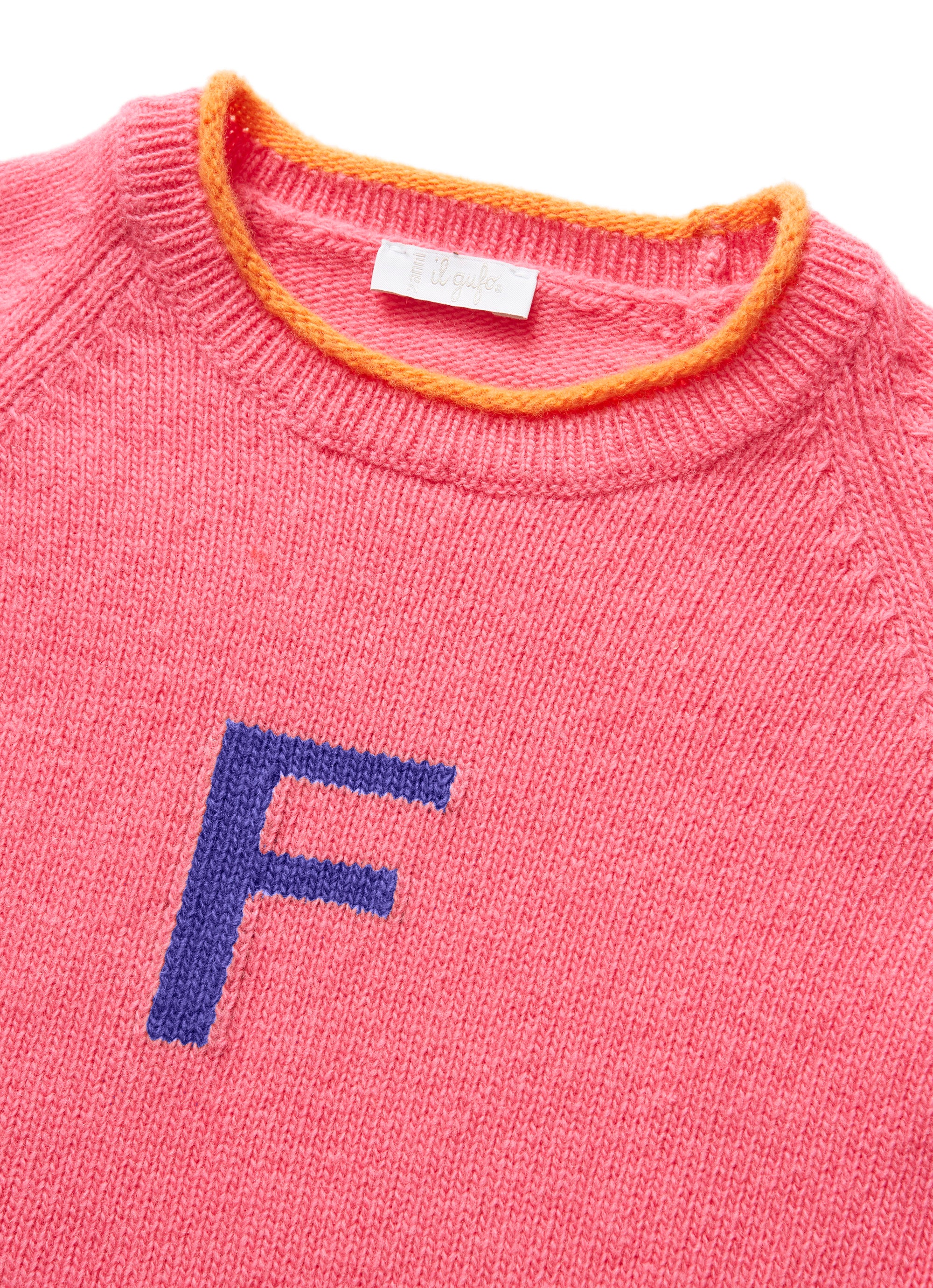 Grey sweater with coloured letters