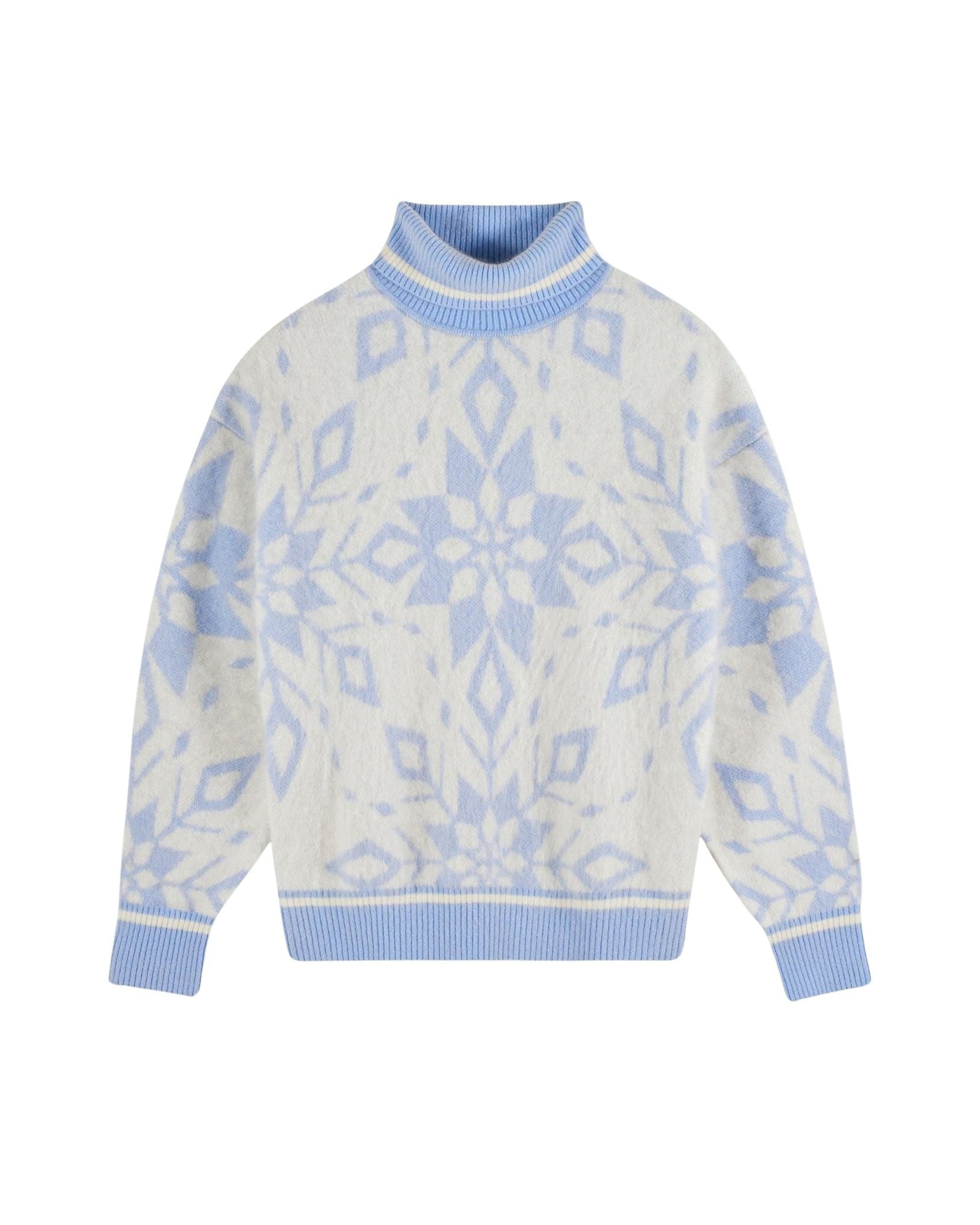 BABY BLUE / DJV / QTY : 98 / Pull Col Roulé Hairy à Motif Flocons - Baby Blue
