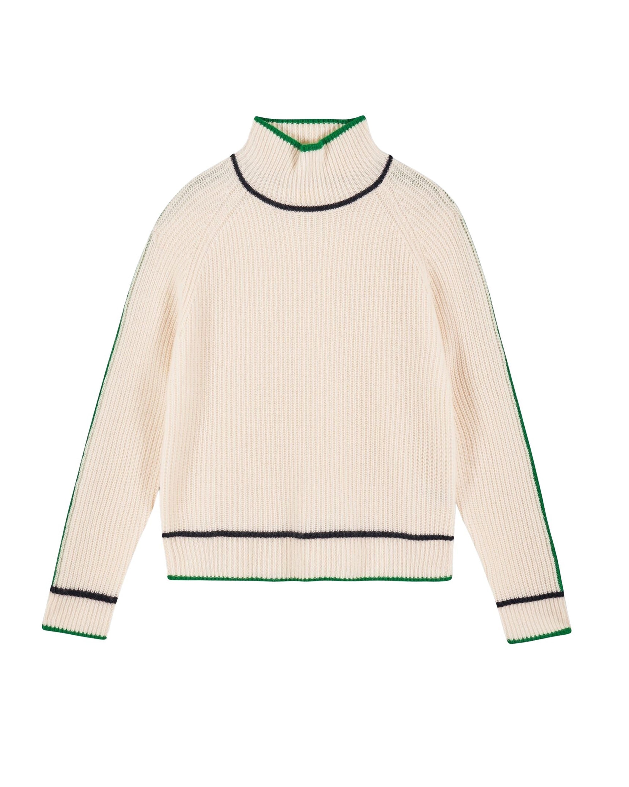 ECRU / DJV / QTY : 0 / Pull Col Montant Tricolore Maille Perlée - Ecru