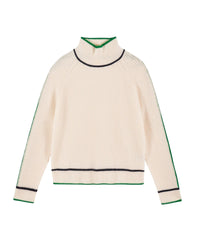Pull col montant Tricolore maille perlée en cachemire - Ecru