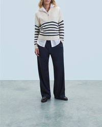 Cashmere Marinière truck-neck jumper - Ecru