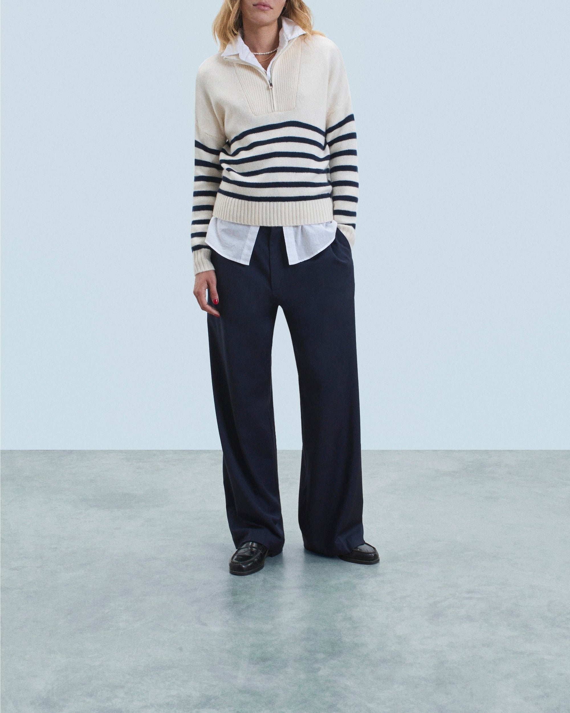 Cashmere Marinière truck-neck jumper - Ecru