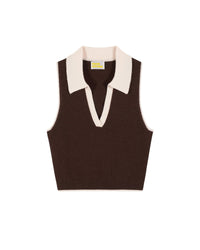 Pull sans manches bicolore en cachemire - Chocolat