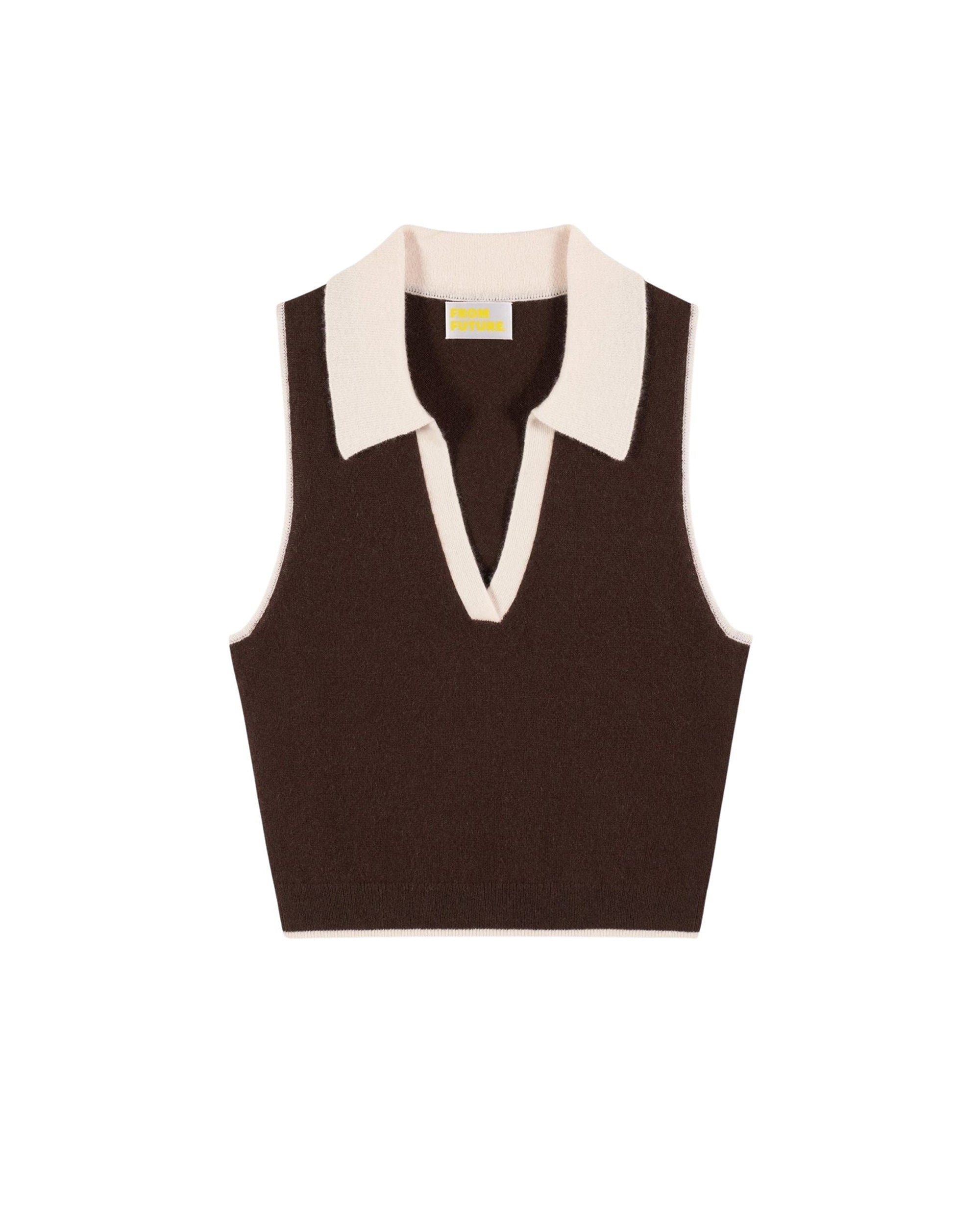Pull sans manches bicolore en cachemire - Chocolat