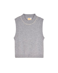 GRIS CHINE FONCE / DJV / QTY : 0 / Pull Sans Manche Perles à L'encolure - Gris Chine Fonce