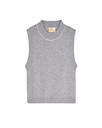 Pull sans manche Perles à L'encolure en cachemire - Gris Chiné Foncé