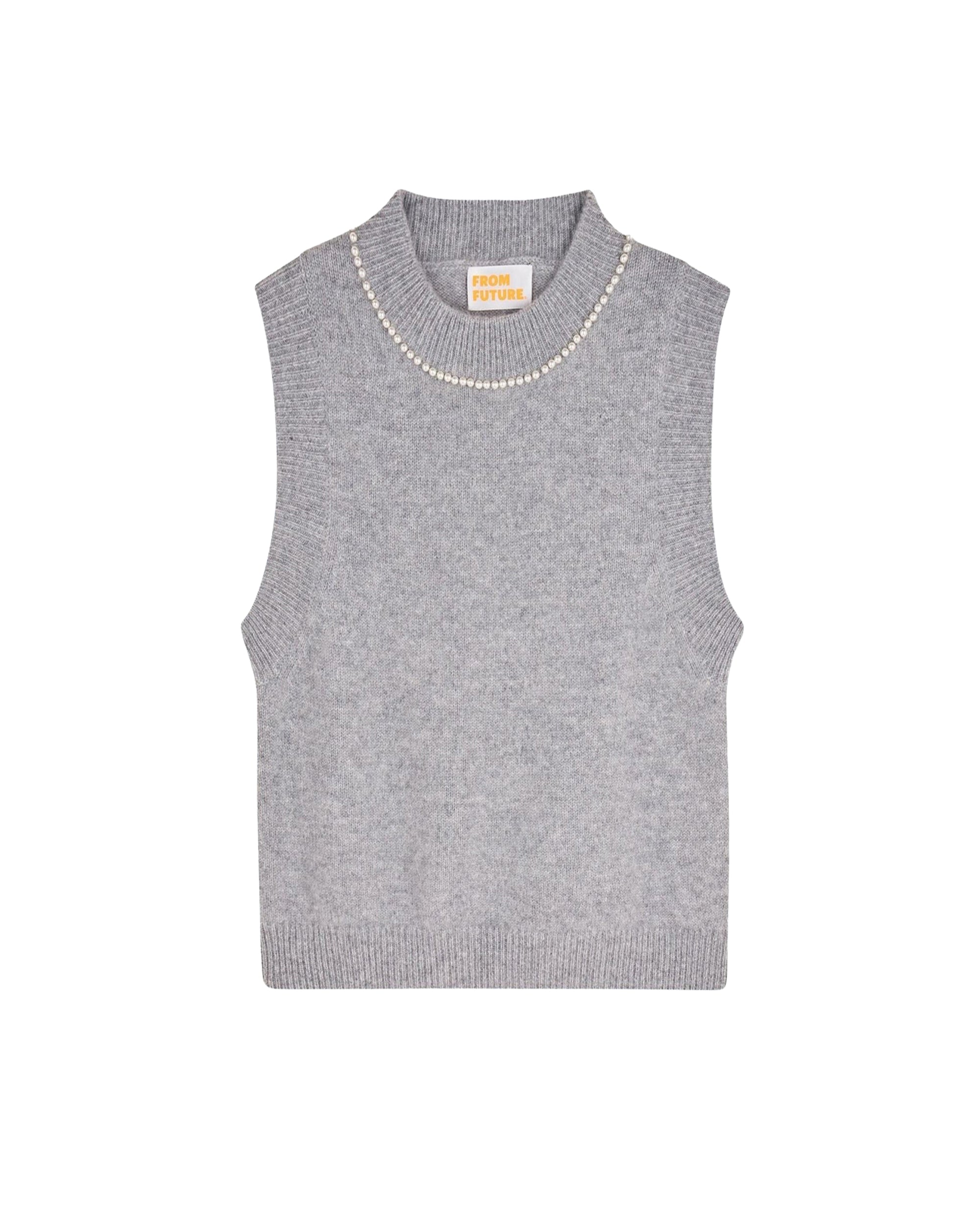 Pull sans manche Perles à L'encolure en cachemire - Gris Chiné Foncé