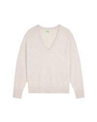 Pull oversize à col V en cachemire - Ecru Chiné