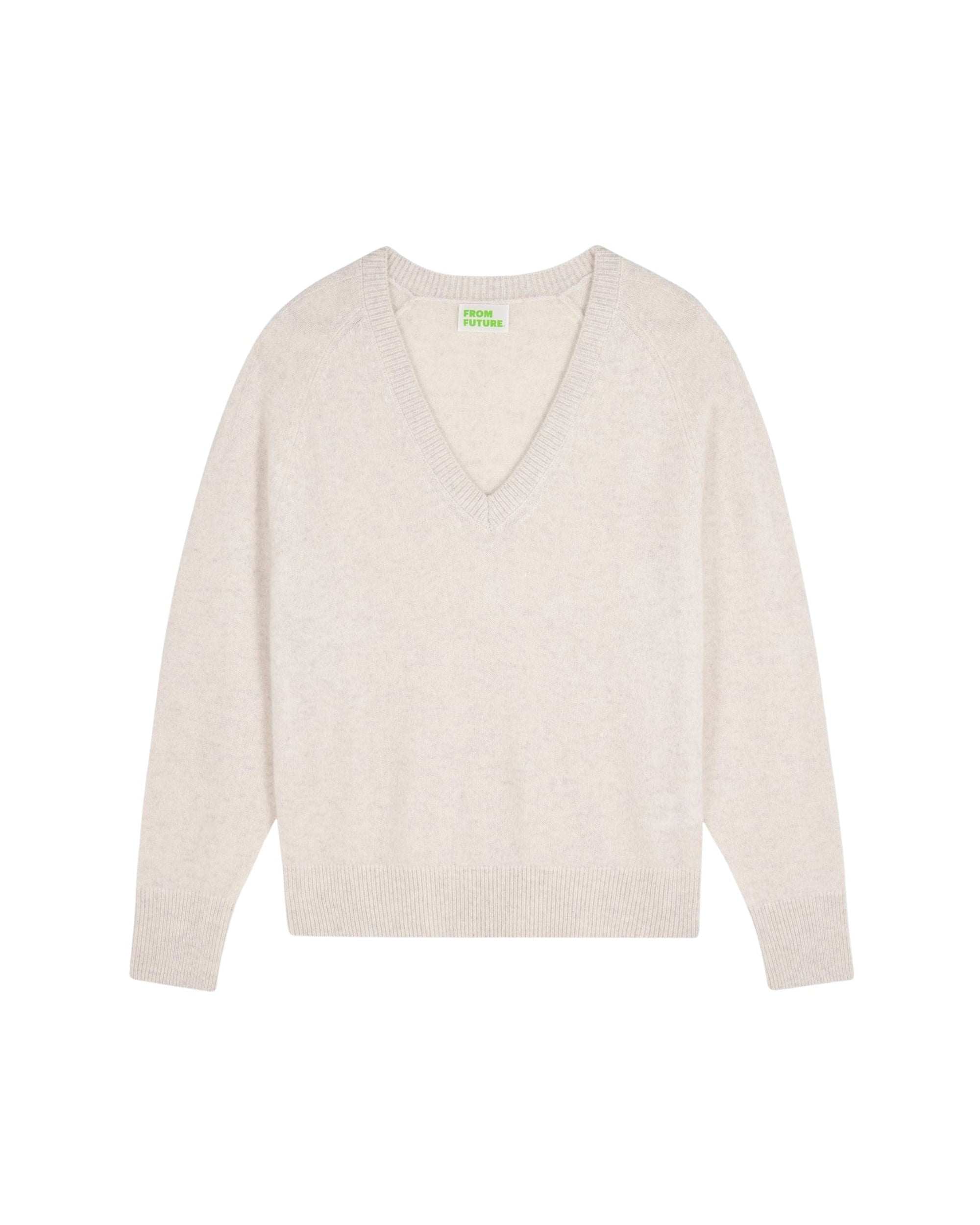 Pull oversize à col V en cachemire - Ecru Chiné